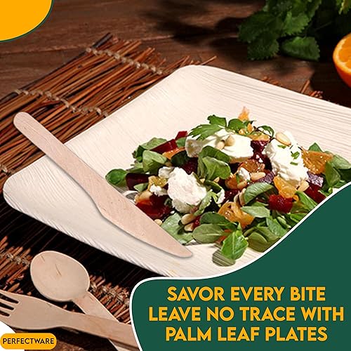 Miniatura 6 de Perfectware Platos cuadrados de hoja de palma de 6 pulgadas Vajilla ecológica Paquete de 25 platos y regalo adicional de cubiertos de madera paquete