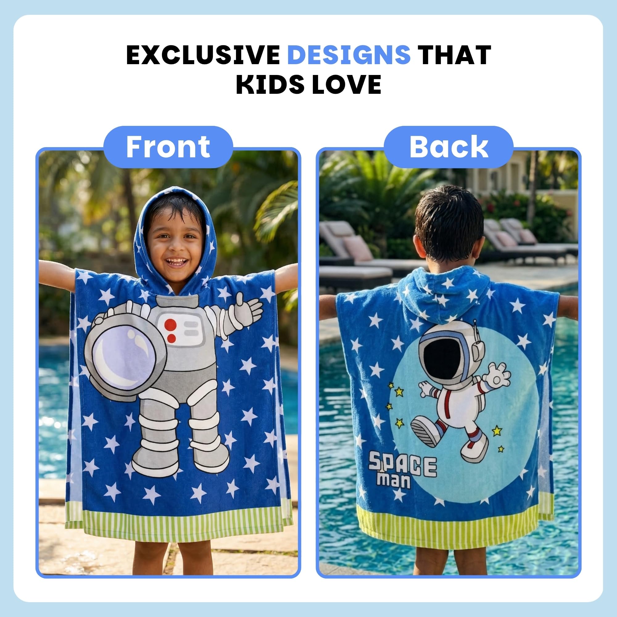 Famyo® Poncho Hooded Towel for Kids 1–7 Years | Quick Dry Kids Towel | Soft Lightweight Baby Wrap for Beach | 60 X 60Cm Toddler Pool Towel for Boys & Girls | Micro-Fiber Bath Towels |Astroman 1