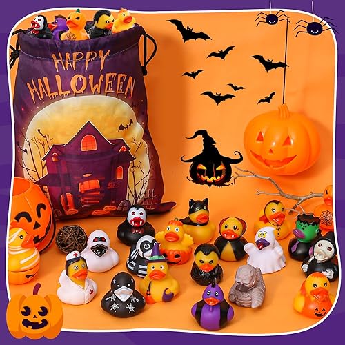 Miniatura 3 de 48 patos de goma de Halloween a granel con bolsa, suministros de recuerdos de fiesta de Halloween, bolsas de regalos de Halloween, rellenos de