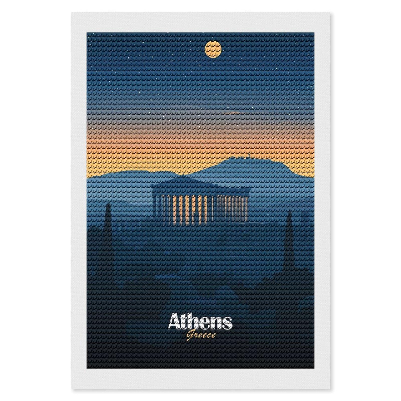 Junmoney Athens Skyline at Night Diamond Painting Kit 8"x12", Easy Handmade Project, Cosy Home Accent, for Craft Lovers, Holiday Gift Idea