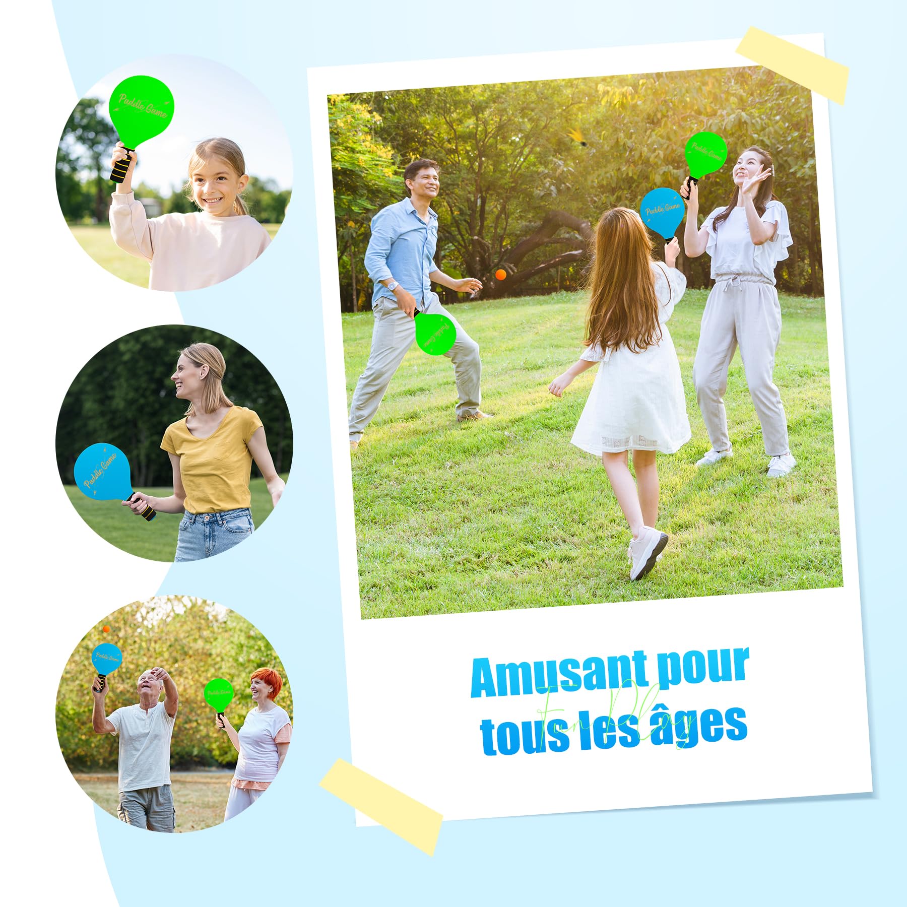 INPODAK Beach Ball Game Set, Beach Ball Racket Set pour Enfants, 2 Raquettes, 4 Volants, 2 balles, Jeu de Paddleball, Jeu de Plage pour Les familles(Bleu Vert, 1 Ensemble)