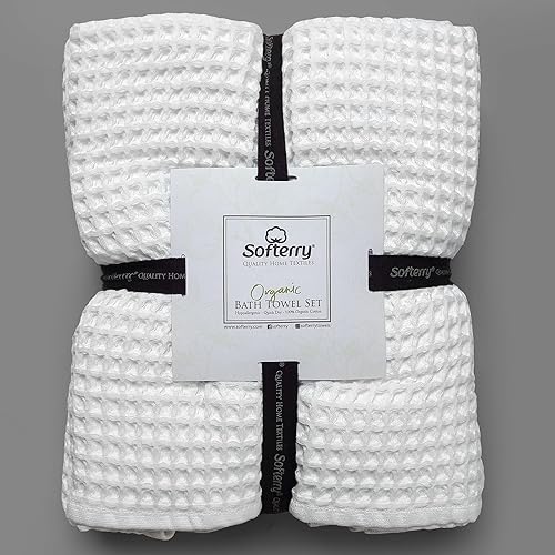 Miniatura 4 de Softerry Juego de toallas de baño europeas de tejido gofre, 100 % algodón orgánico, secado rápido, sin pelusas, finas y absorbentes, resistentes a