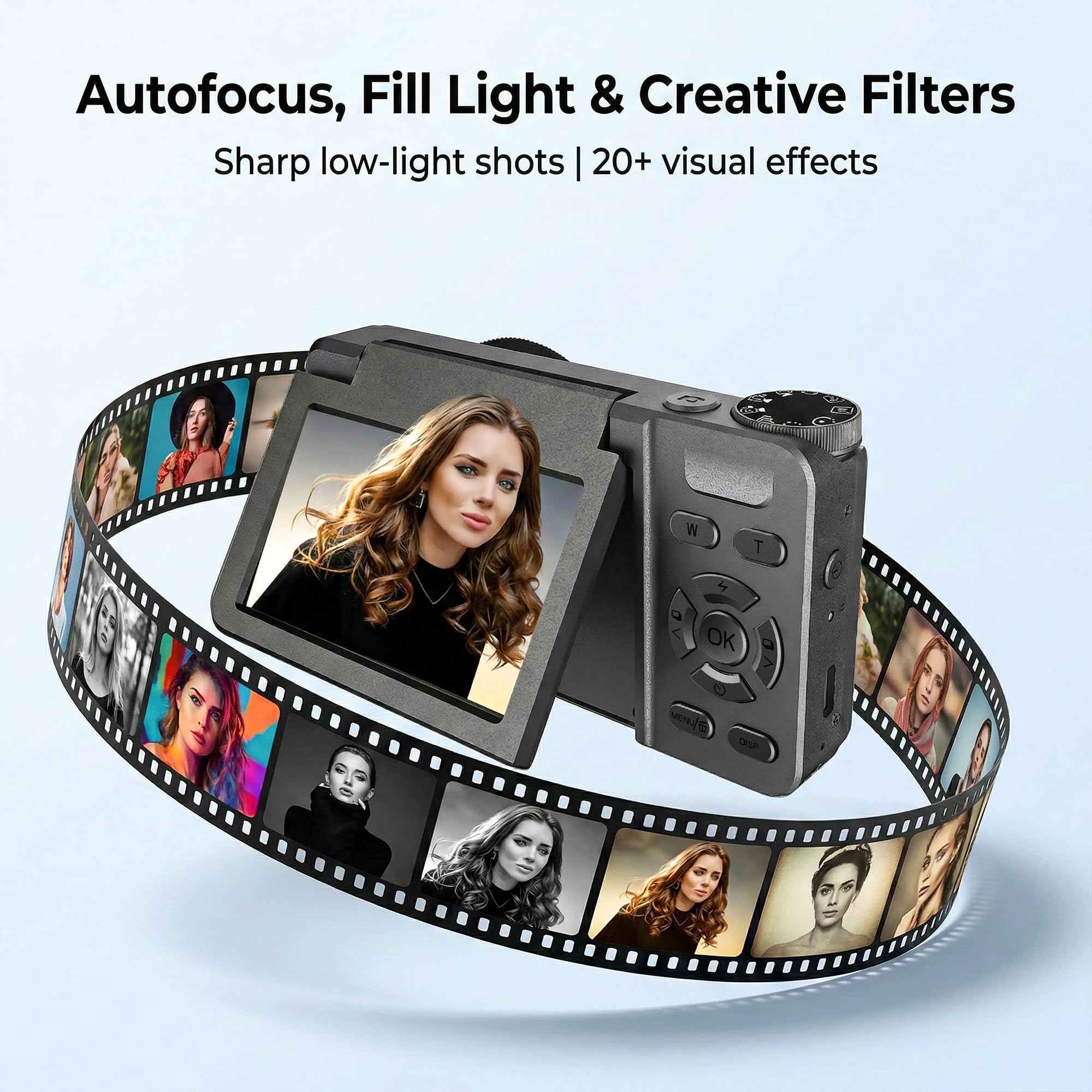 Fotocamera Digitale 4K 64MP Autofocus Ribaltabile 3,0" 180° Ricaricabile Portatile per Foto&Vlog, Time Lapse, Slow Motion&20 Filtri 2000mAh 32GB, per Creator Social, Bambini e Principianti (Nero)