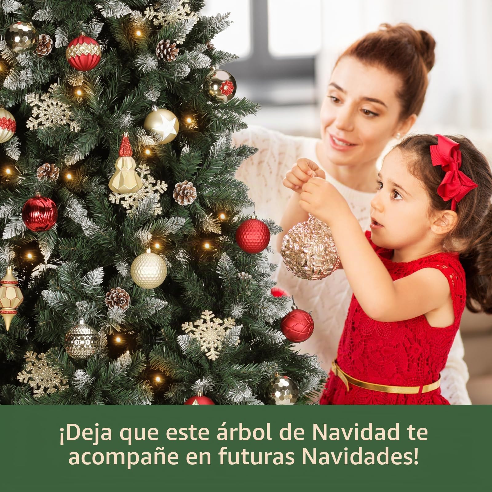 LIFERUN 180cm Árbol de Navidad Nevado, Abeto Nordmann Premium, Ramas Densas y Realistas, Arbol de Navidad Artificial con 32PCS Piñas, Soporte de Madera, 1092 Puntas de Rama, Fácil Montaje, Ignífugo