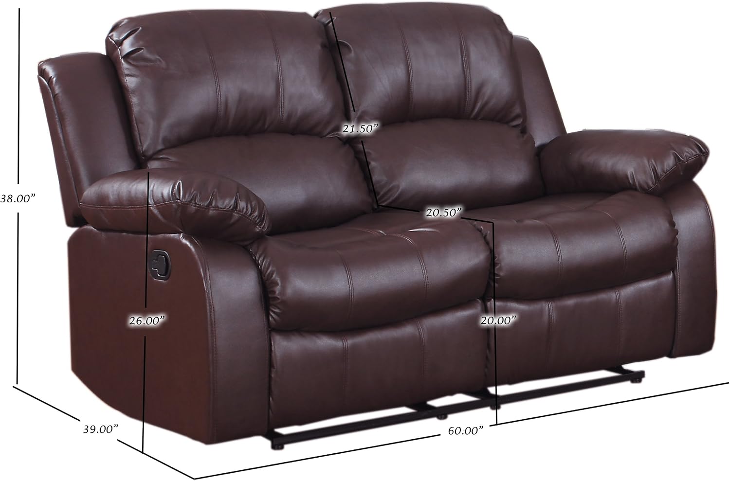 Homelegance Resonance 60" Bonded Leather Double Reclining Loveseat, Brown