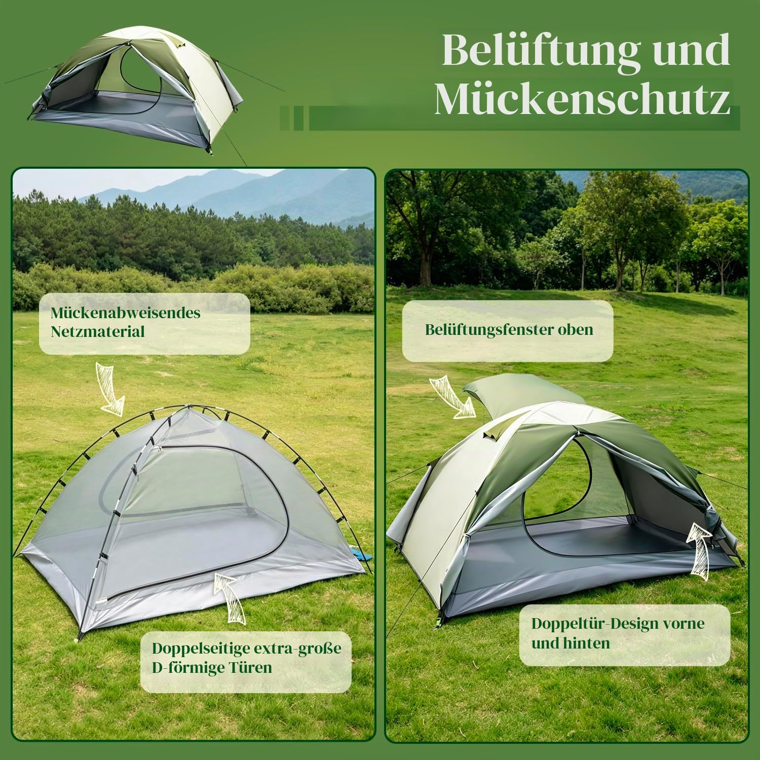 Zelt 1-2 Personen Camping Zelte, 2 Doors Ultraleichte Campingzelt Kuppelzelt 3-4 Saison mit Abnehmbarer Äußerer Zeltplane, Geeignet für Outdoor Camping Trekking Wandern Backpacking