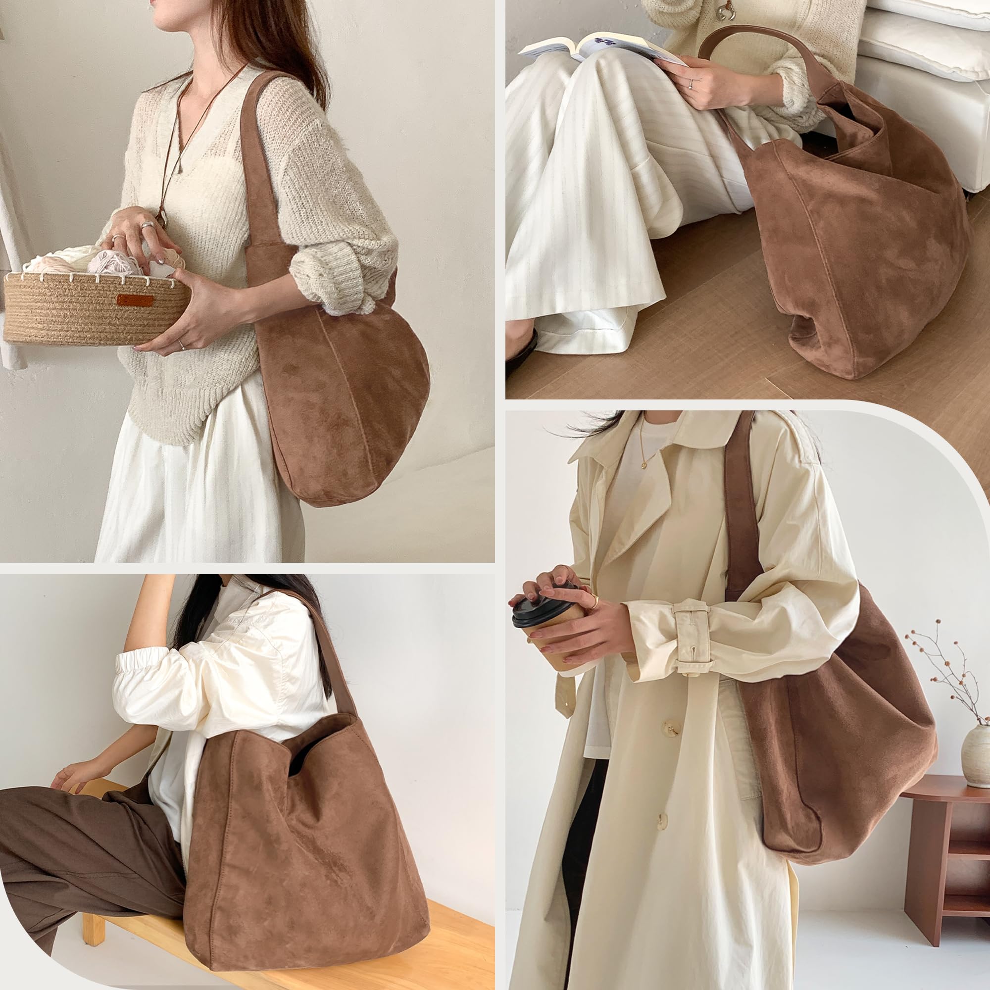 Sac a Main Femme Grand Sac Cabas Femme, Tote Bag Femme, Sacs à Main Portés épaule Femme, Sac de Cours, Sac en Daim Suédé pour le Quotidien, Travail et Courses