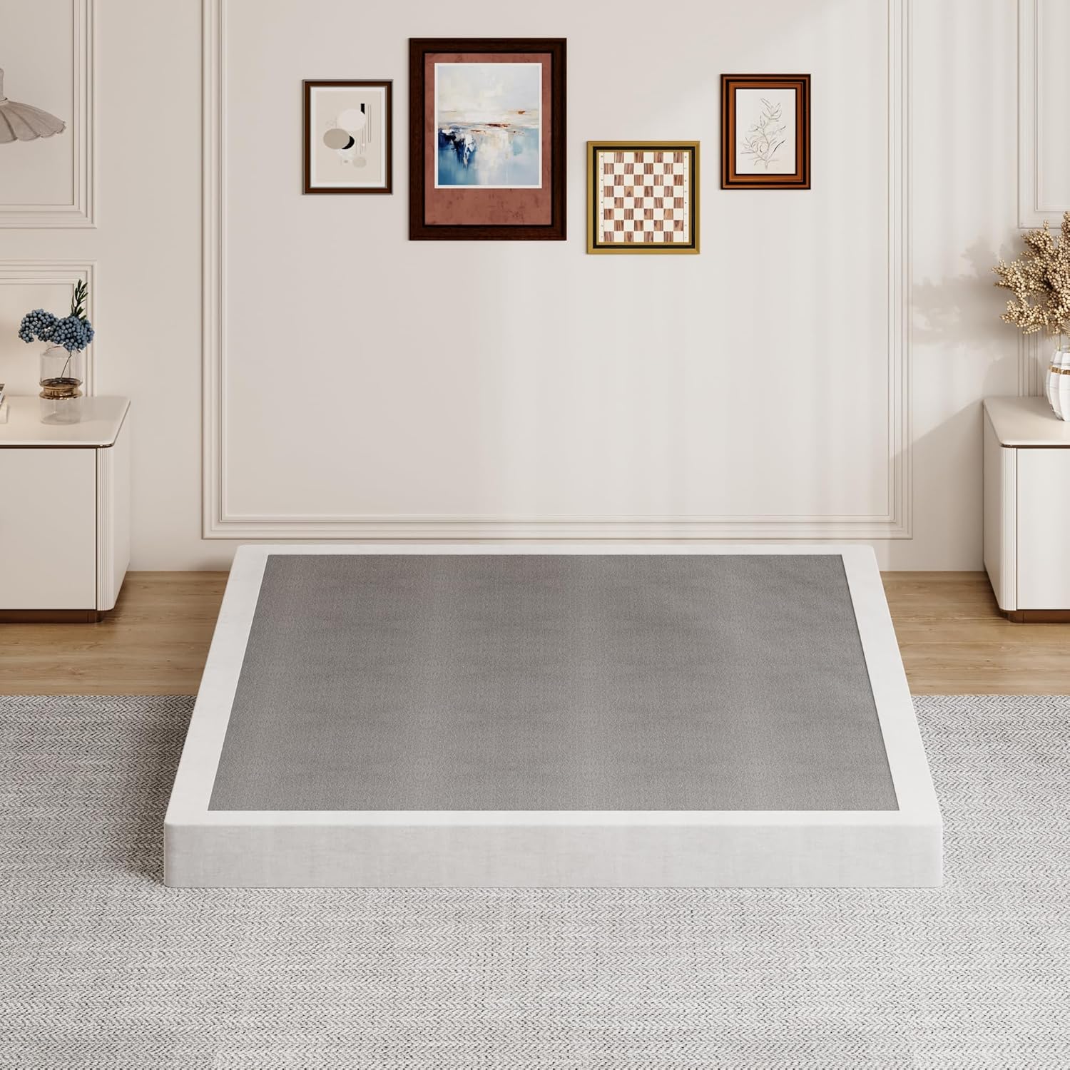 4 Inch Full Box Springs, Low Profile Box Spring Only for Full Bed, Heavy Duty Metal Mattress Foundation with Fabric Cover, Easy Assembly, Noise-Free