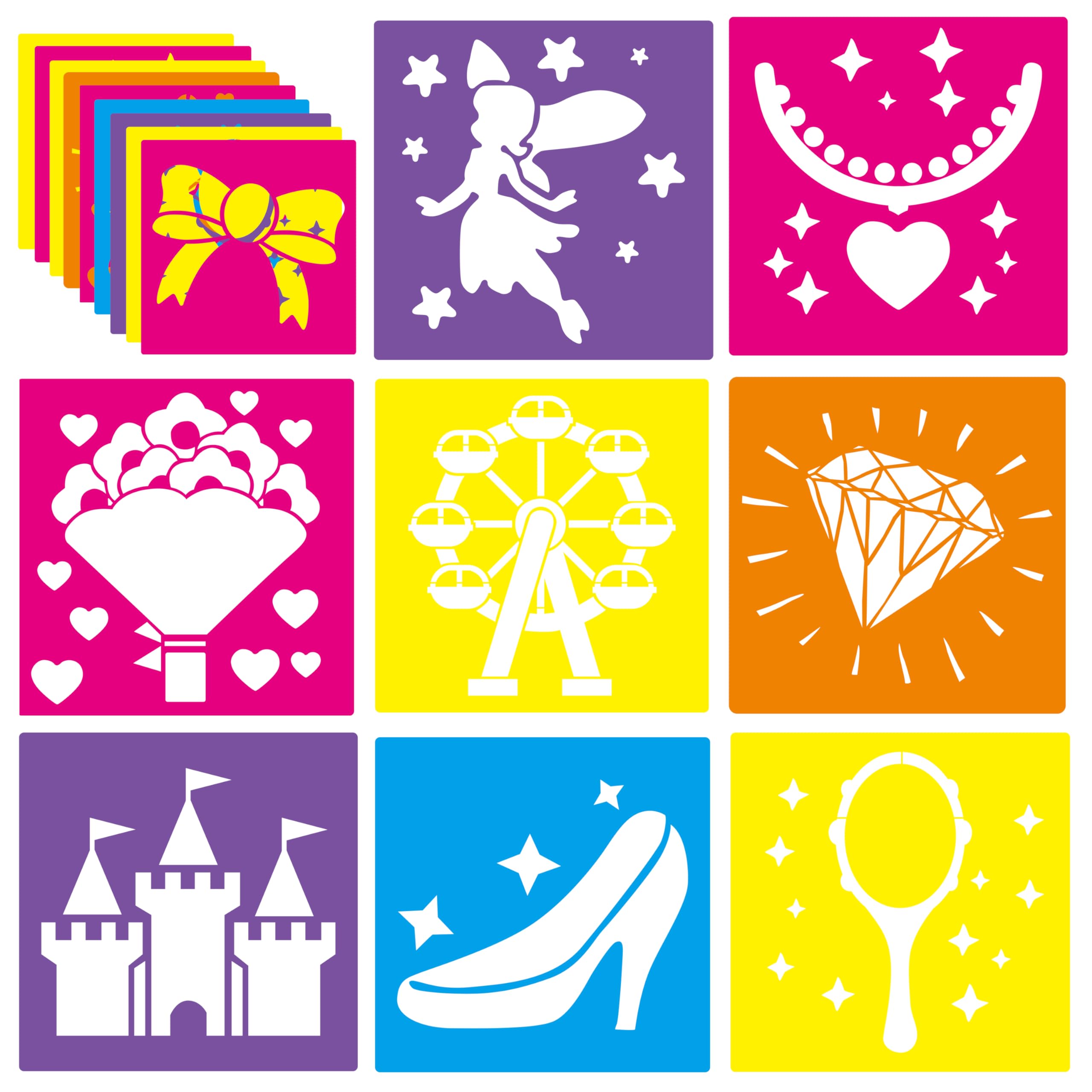 24 Pieces Stencils,Large Drawing Stencils Chalk Template,8 Inches Washable Shape Template Stencils Kit for Crafts,Painting Drawing (Princess, 8 inch)
