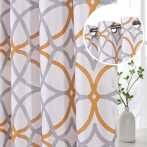 Miniatura 1 de HVERSAILTEX Geo - Cortinas de mezcla de lino natural con textura y ojales planos para el dormitorio y la sala de estar 2 paneles privacidad duradera