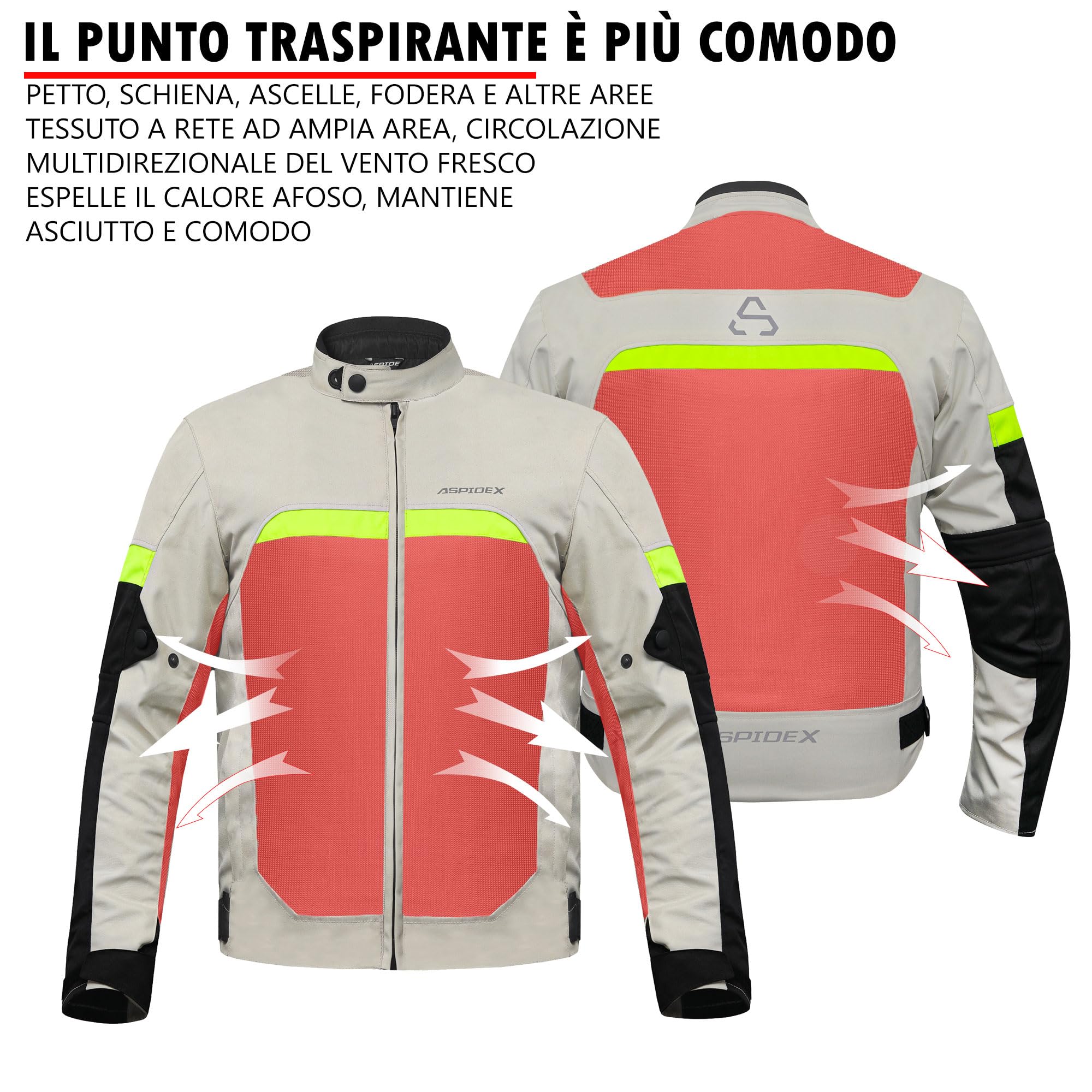 GIUBBOTTO MOTO ESTIVO ASPIDEX CERTIFICATO CON PROTEZIONI OMOLOGATE IN TESSUTO