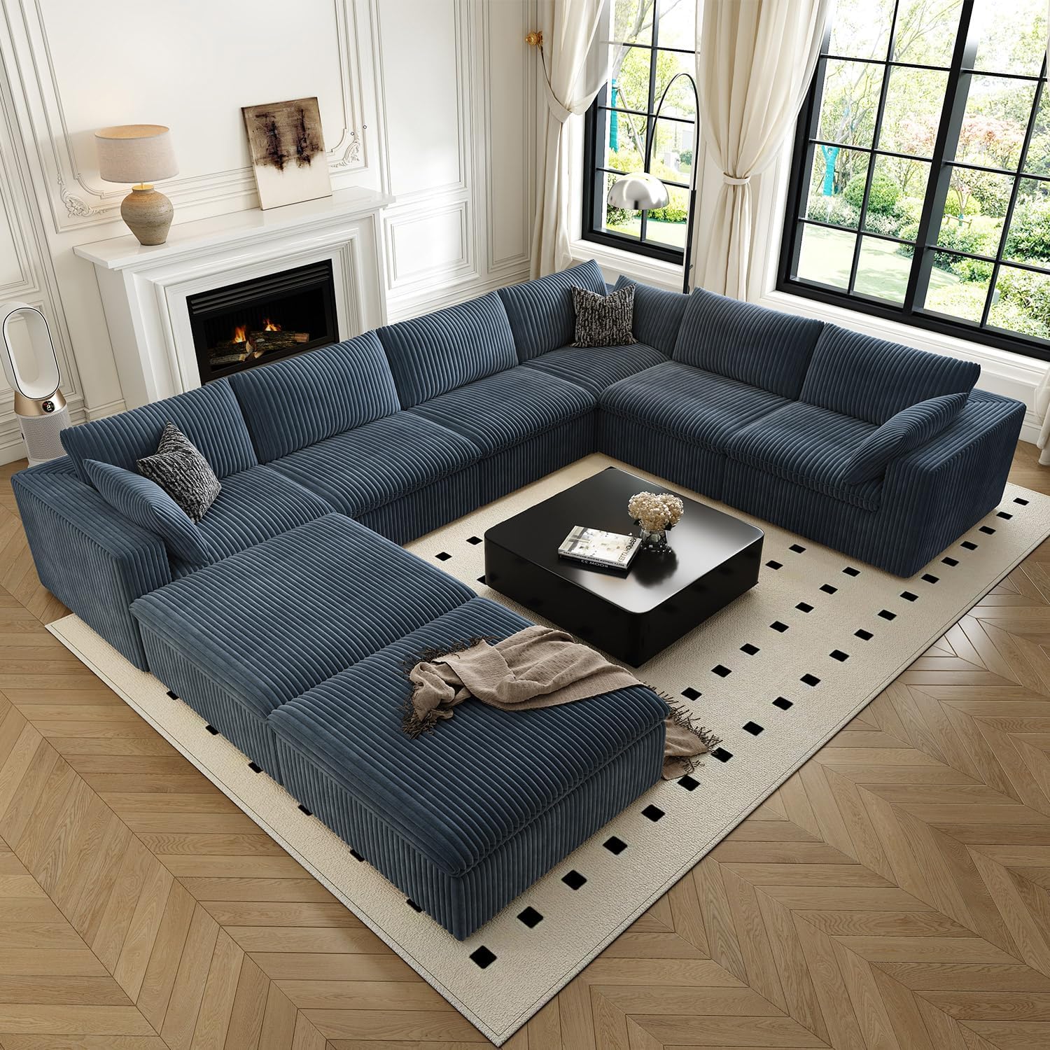 157.5" Cloud Couch Oversized Modular Sectional Sofa for Living Room,Modern Sofa with Deep Seat,8 Seater Boneless Couch with 2 Ottoman,Comfy Upholstered Couches for Apartment, Studio, Office,Blue 8 Seater Blue