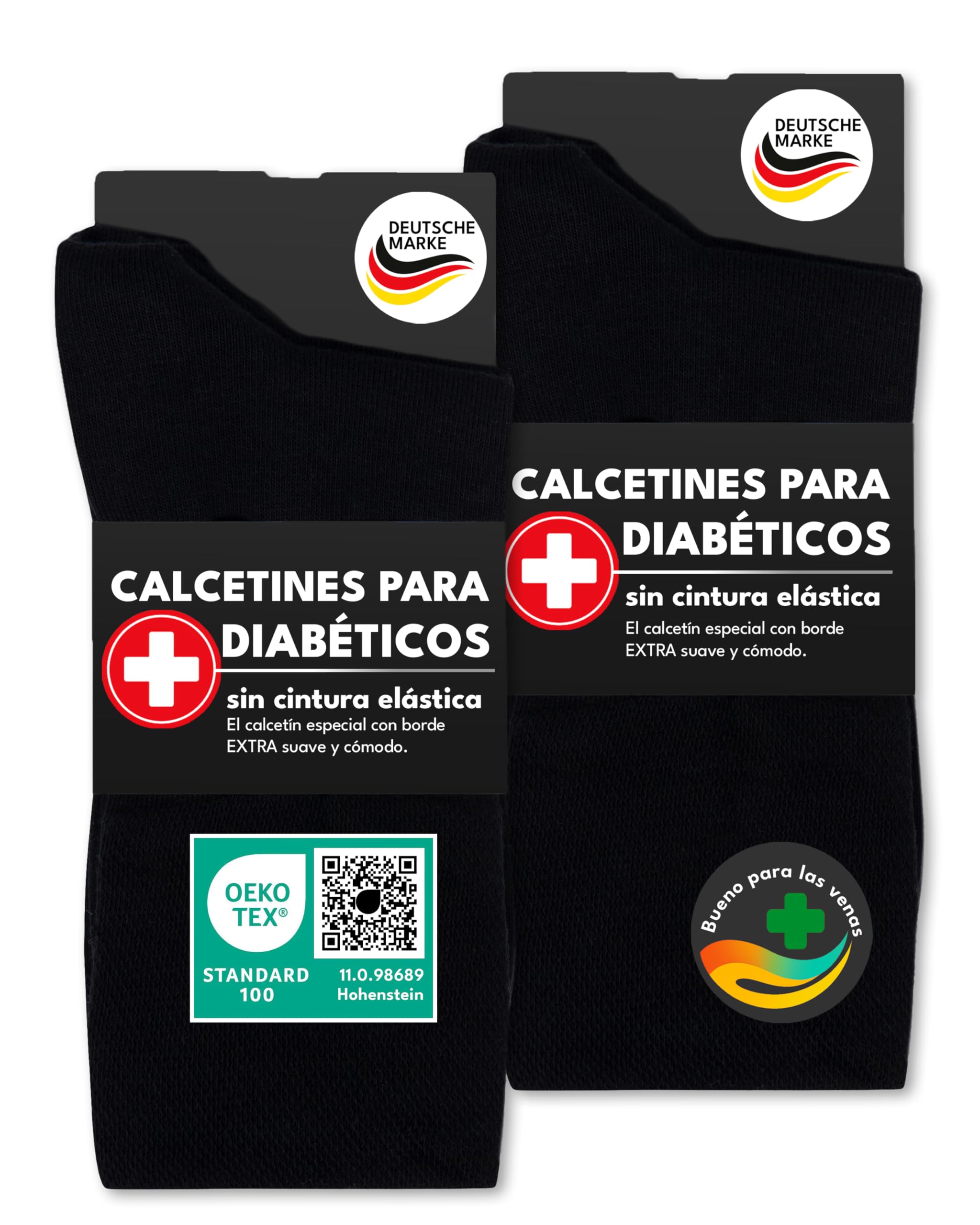 sockenkauf24 6 Pares de Calcetines Diabéticos con Cintura de Confort sin Elástico & sin Costuras Hombre & Mujer 97% Algodón