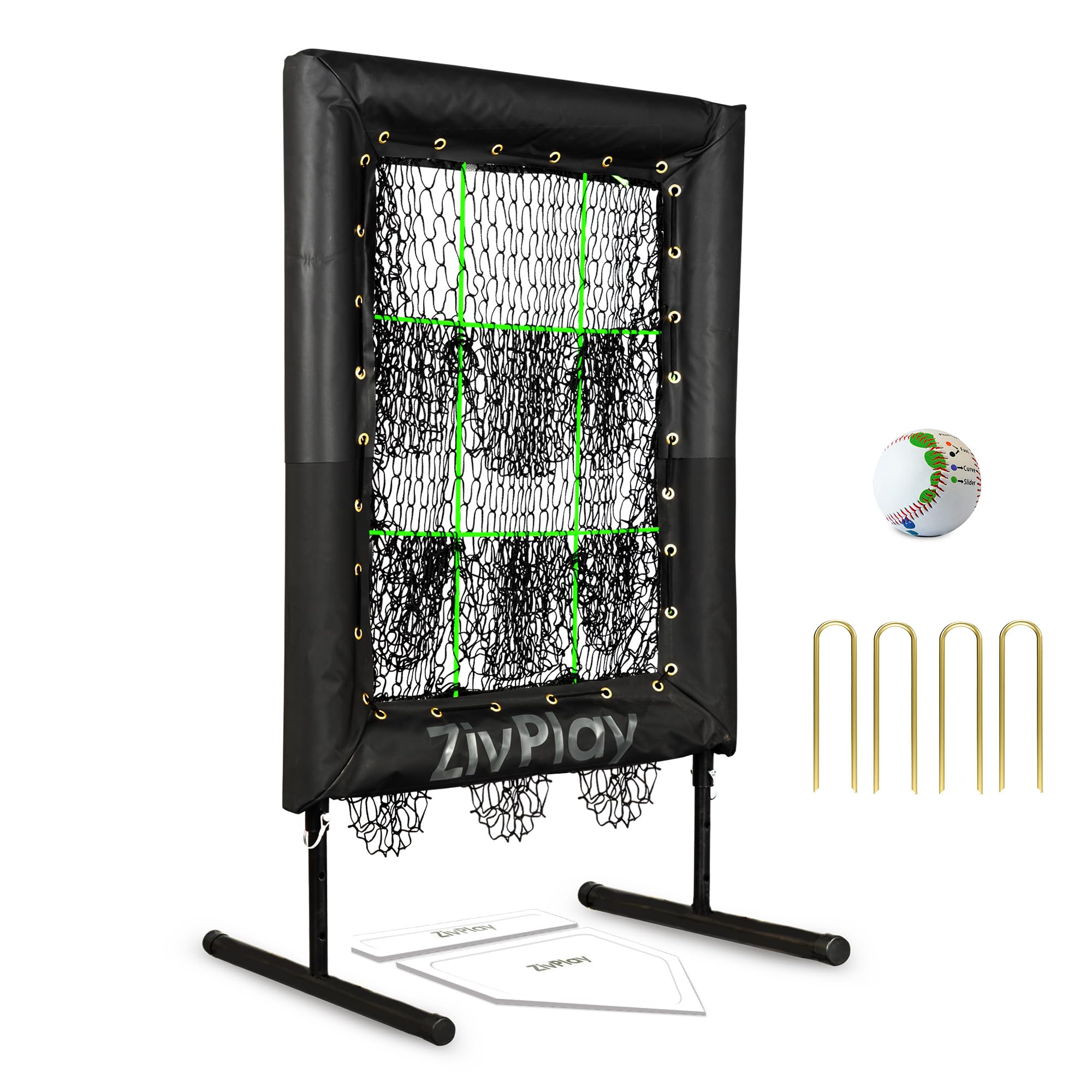 9 Hole Pitching Net 9 Hole Pitching Target Baseball Pitching Target with Neon Separator for Strike Zone Pockets and Pitch Training Ball to Practice Baseball and Softball