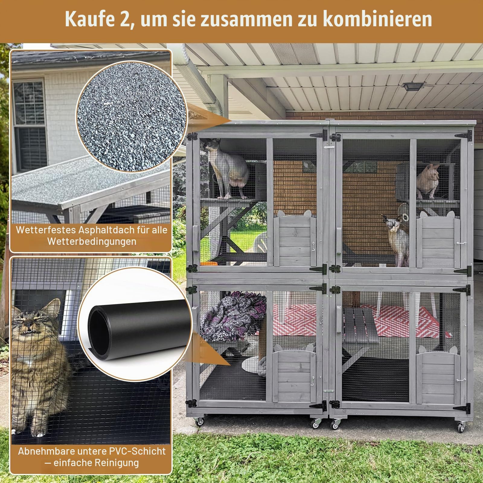71Inches Catio Katze Gehäuse im Freien, Kitty Haus Indoor mit Barschen und Kondos große Katze Shelter -wasserdichte Catio Shelter mit Rädern