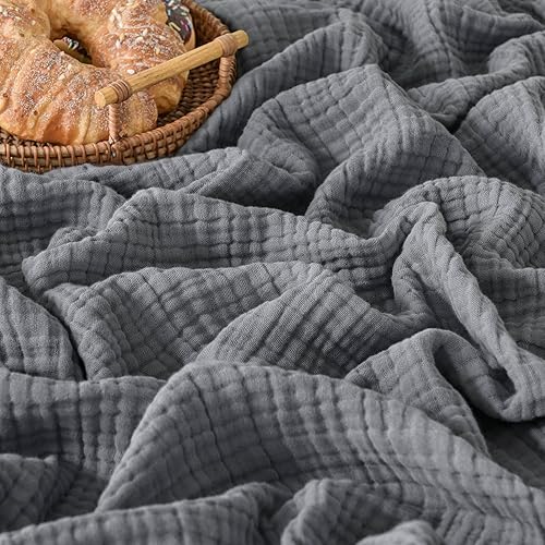 Miniatura 8 de Esterra Manta de muselina de algodón suave y ligera, prelavada para todas las estaciones, transpirable de 4 capas de gasa para sofá cama, avena, 66
