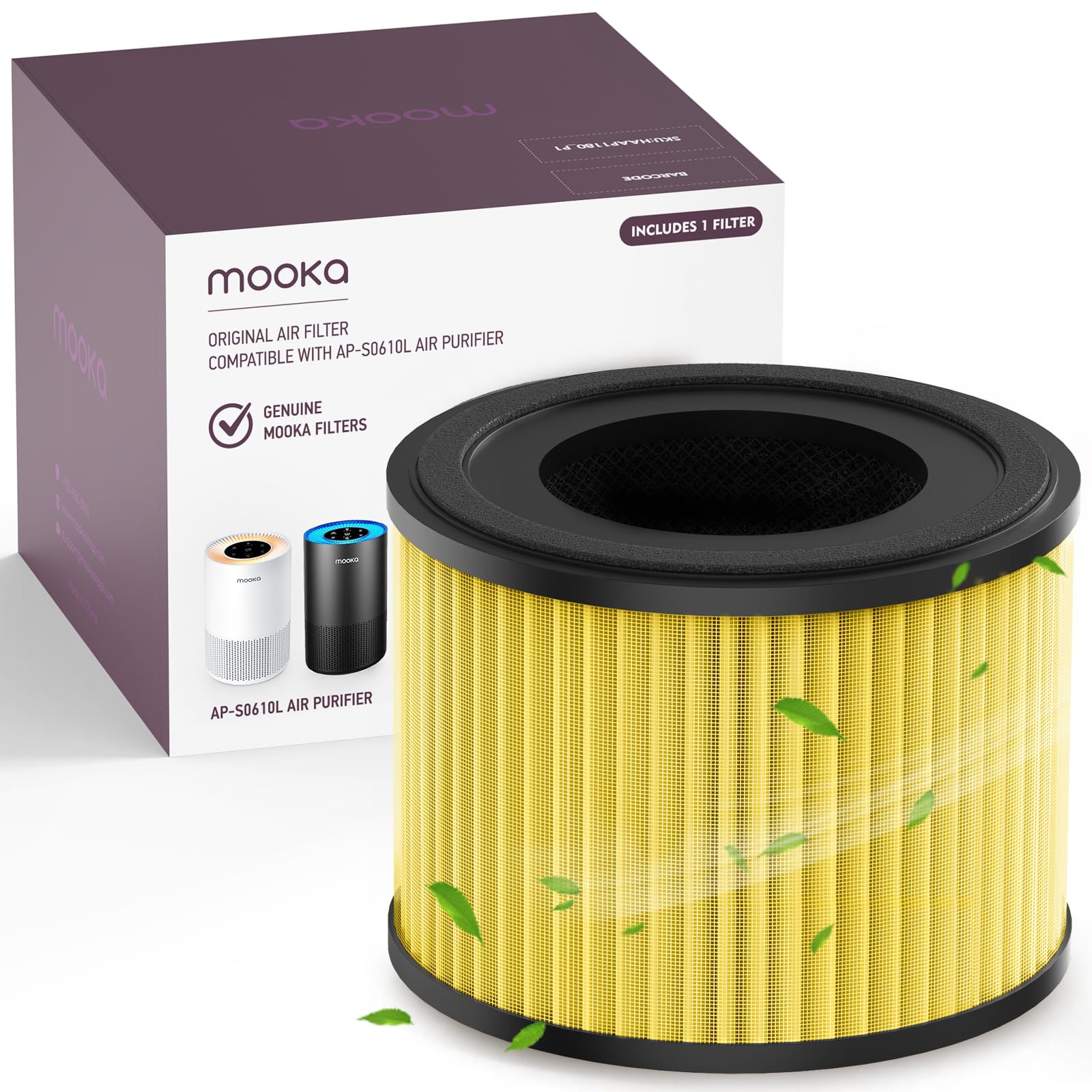 MOOKA AP-S0610L Air Purifier Pet Mode Filter 3-in-1 True HEPA Filter High-Efficiency Activated Carbon Air Filter for Allergies
