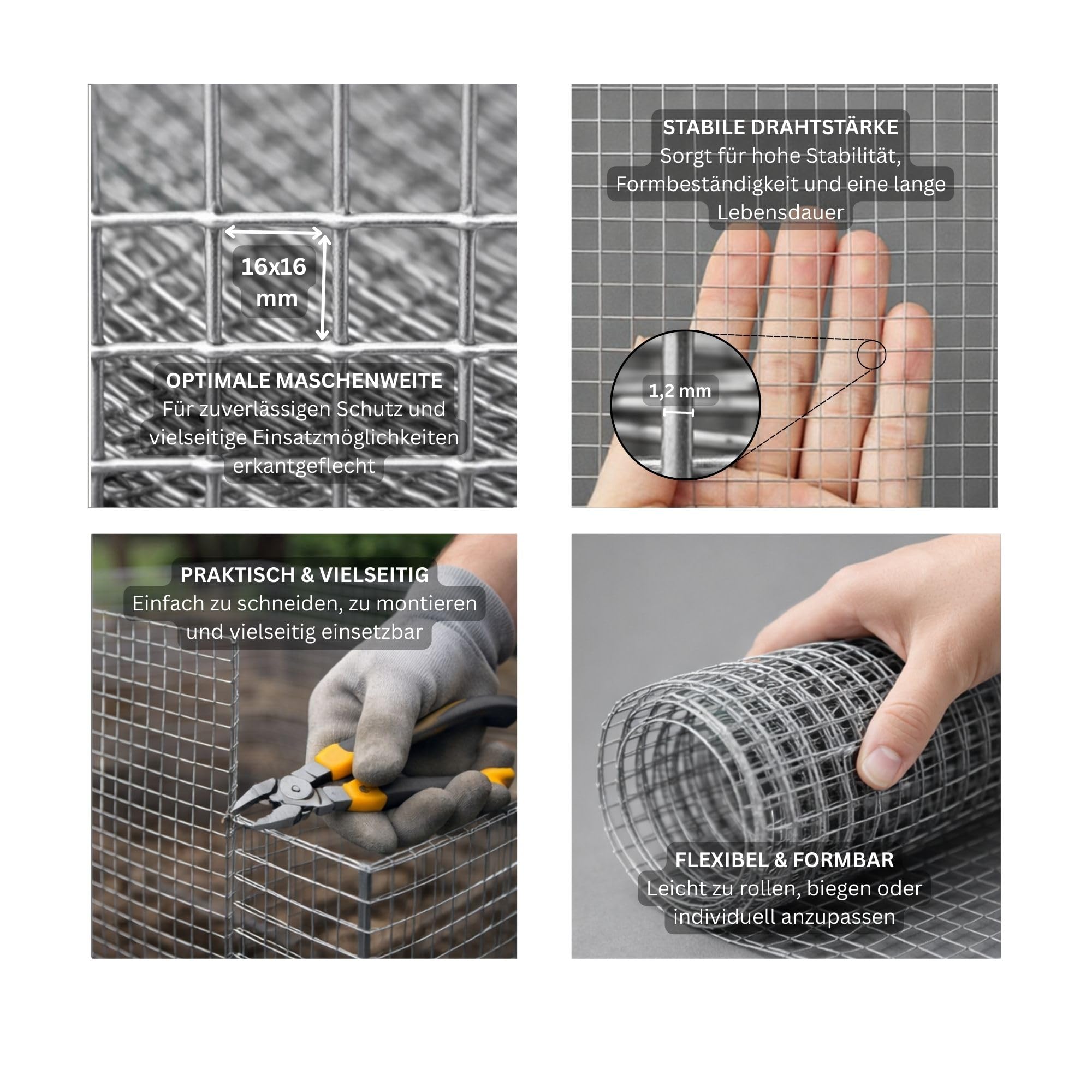 PROREGAL Maschendrahtzaun Vierkantgeflecht KEEPY, Höhe 1,0 Meter, Länge 25 Meter, Maschenweite 16x16mm, Drahtstärke 1,2mm, Verzinkt, Drahtzaun Hasendraht Kaninchendraht Hühnerdraht