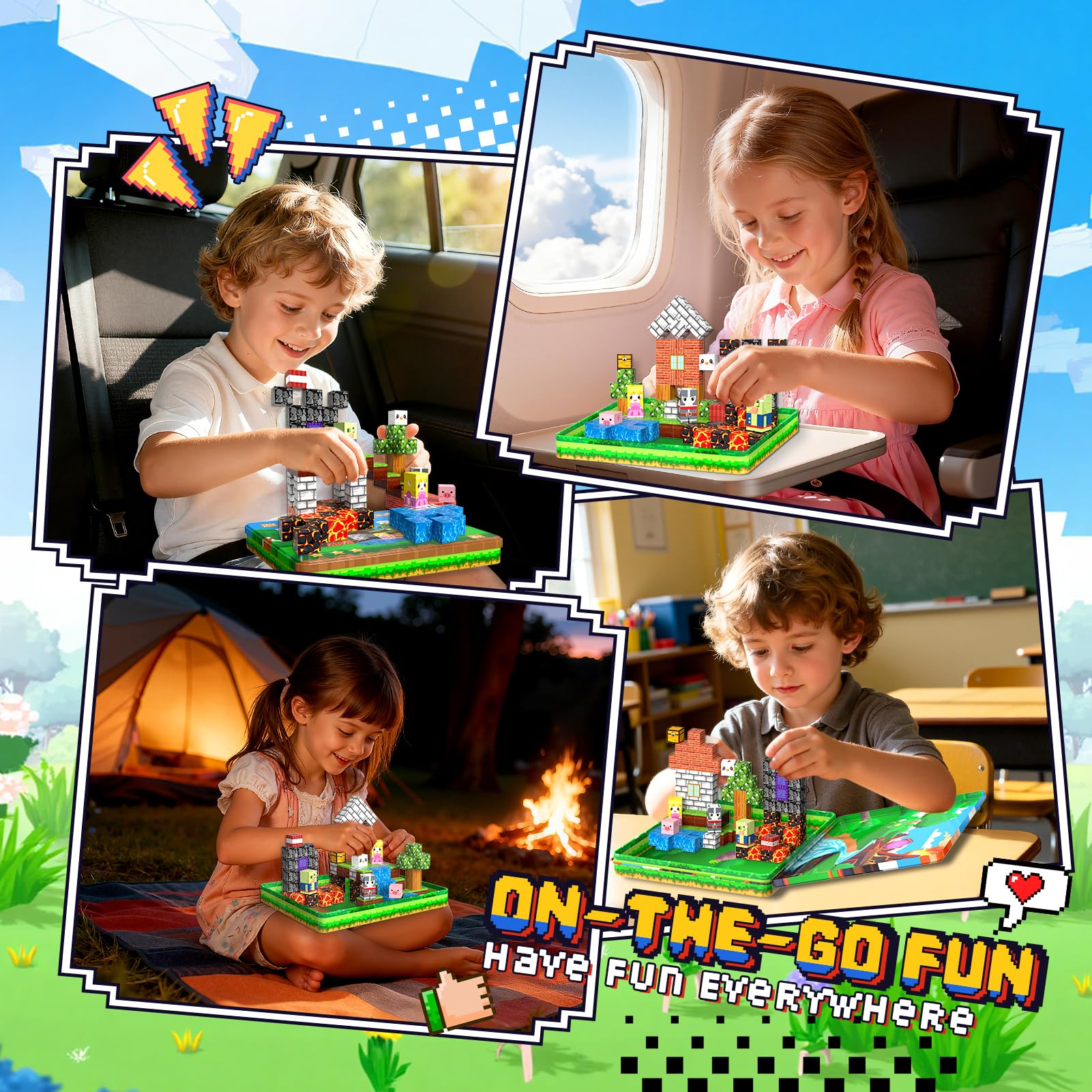 iKidiki 99 Stück Magnetische Bausteine Reiseset, Spielzeug ab 3 4 5 6 Jahre Junge Mädchen Reisespiele Kinder Ostergeschenke Junge 3-6 Jahre Flugzeug Beschäftigung Kinder Magnetische Blöcke