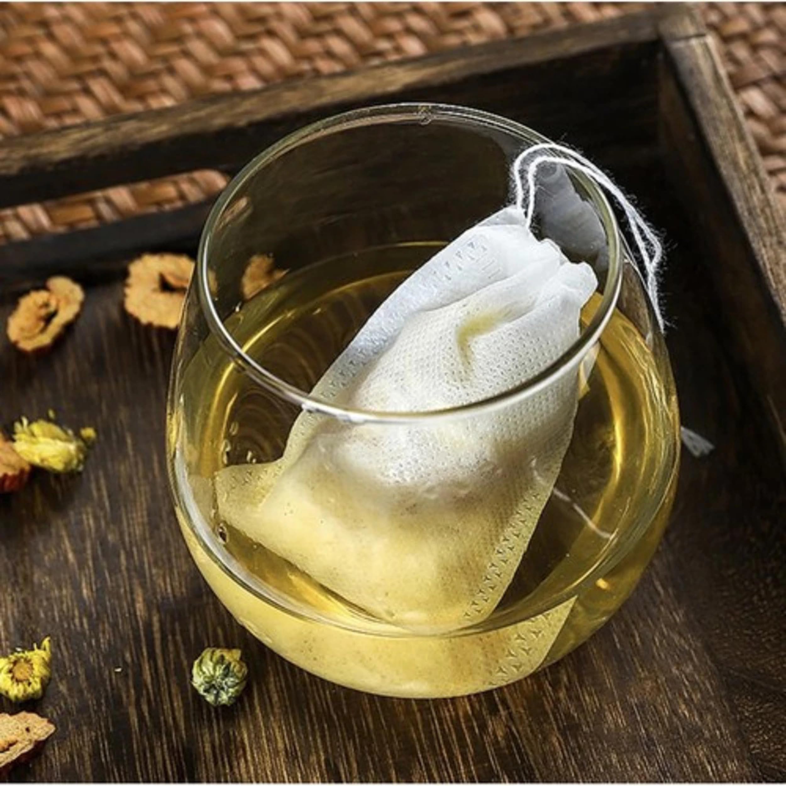 Bolsitas de té desechables con cordón – Juego de 100 bolsas de infusión de 10 x 8 cm – para té suelto, infusiones y hierbas – tela blanca no tejida
