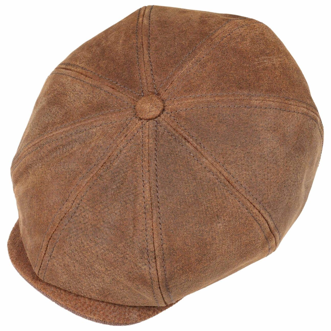 Stetson Gorra Burney Hatteras Hombre 100% Cuero Autentico Forro de Algodón Newsboy Ocho Piezas Boina Moderna Verano/Invierno