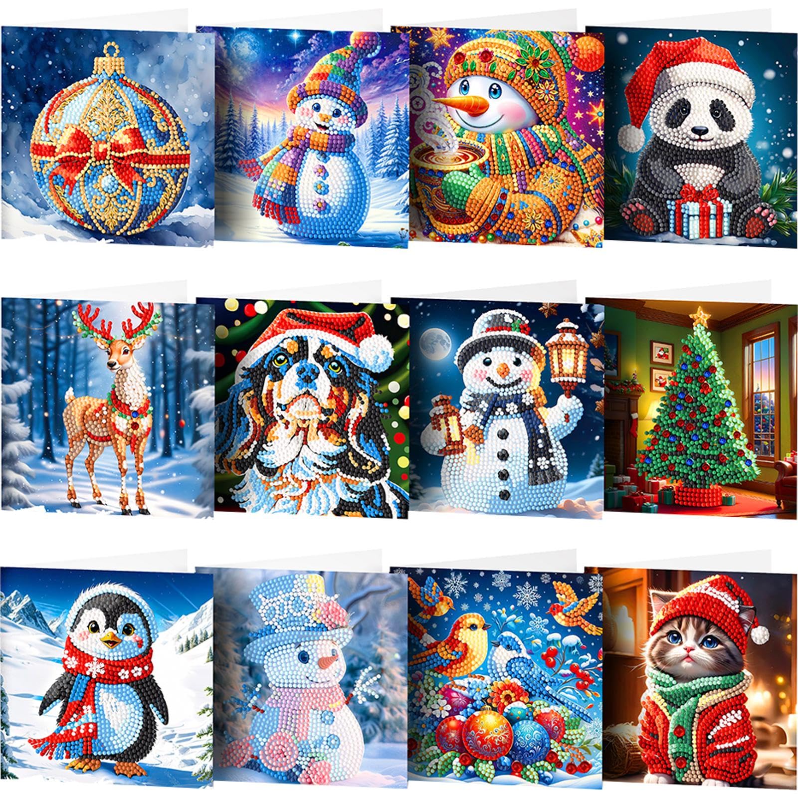 12PCS Diamond Art Christmas Cards DIY Diamond-Painting Greeting Card Set