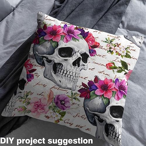 Miniatura 4 de The Yard - Tela de calavera con flores románticas, tela de tapicería de esqueleto floral rosa morado acuarela para sillas sofá, tela impermeable con