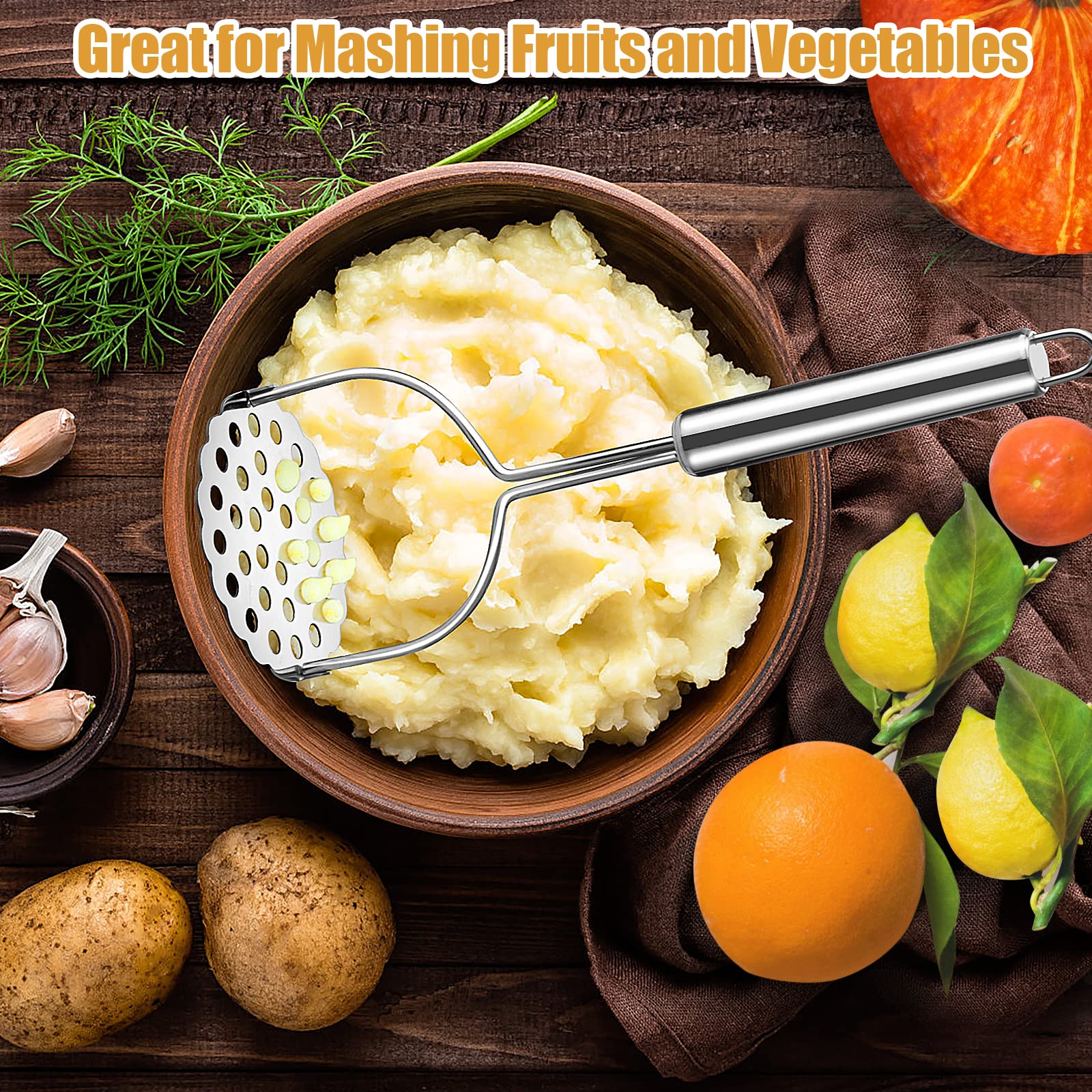 2 Piezas Machacador de Patatas de Acero Inoxidable, Profesionales Patatas Trituradas Manuales Triturador De Mano, Machacador de Alimentos Para Puré de Papas, Frijoles de Aguacate y Fruta