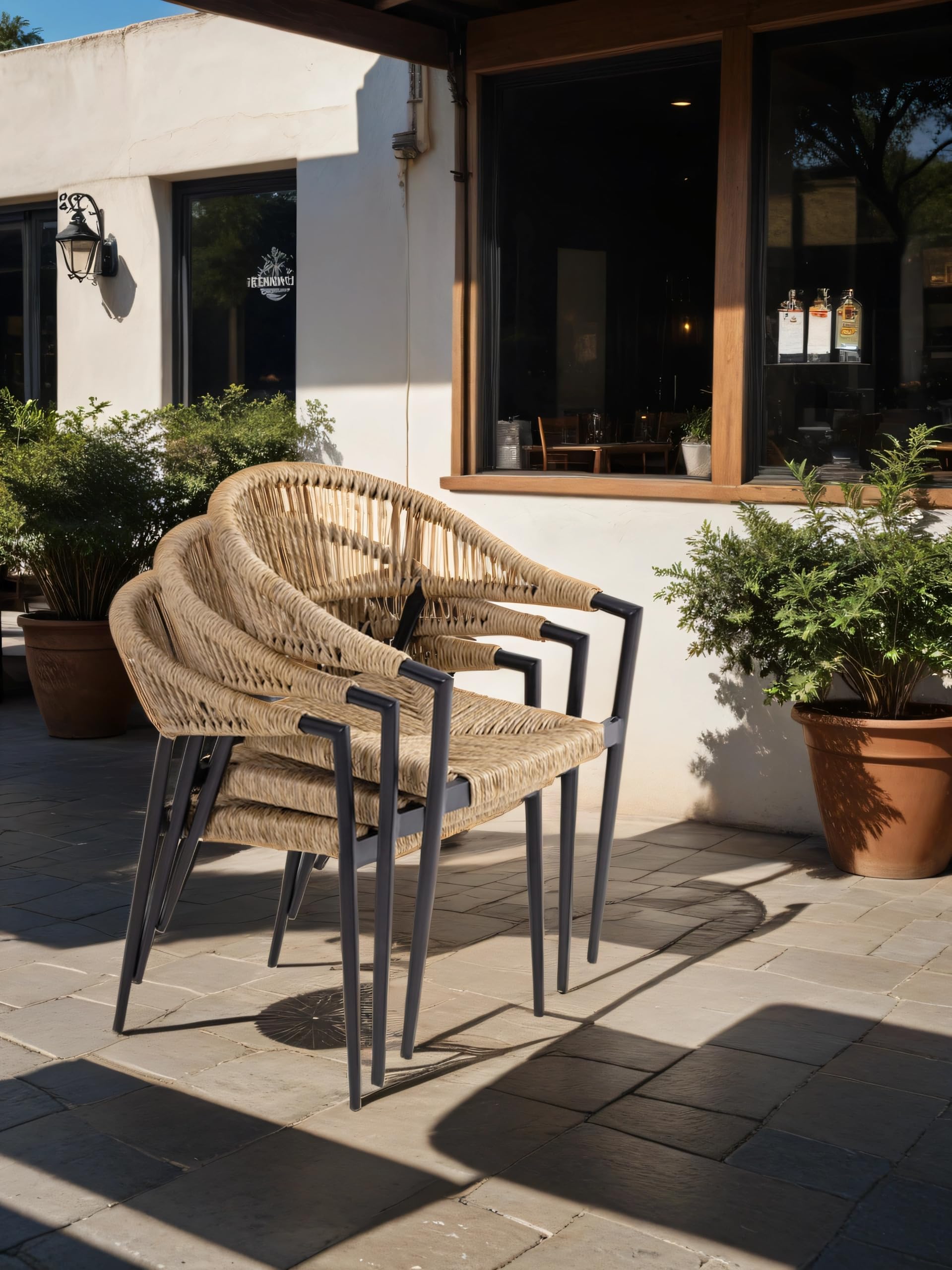 METRO Professional Fauteuil de terrasse Lario, Rotin PE/Aluminium, 57 x 64 x 79 cm, Résistant aux intempéries, avec Accoudoirs, Beige/Noir
