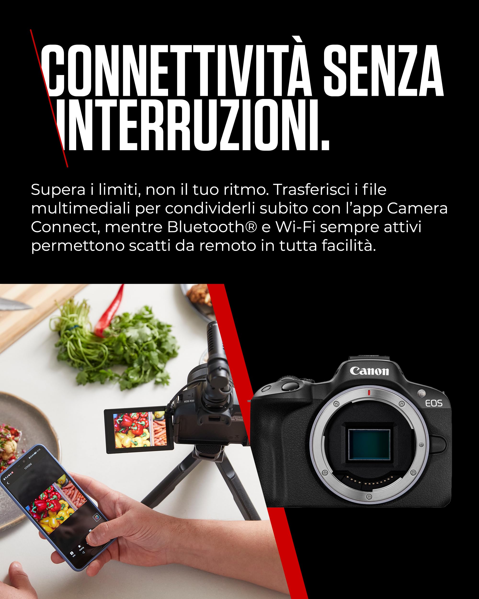 Canon EOS R50 Content Creator Kit | Fotocamera Mirrorless APS-C, 4K, WiFi, Bluetooth | Compatta, Ideale per Vlogging, per Principianti e Professionisti