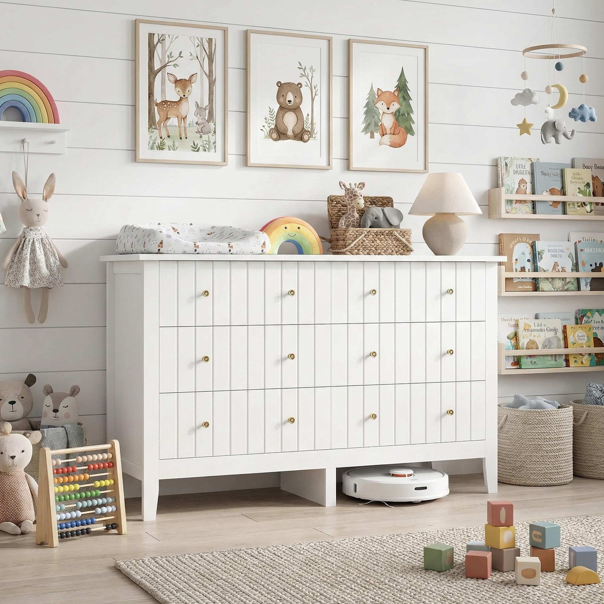 6 drawer white dresser lofka modern wood double chest Lofka Dresser for Bedroom, Modern Chest of Drawers with Cutout Handles, MDF Wood, 28.2""x16.2""x37"