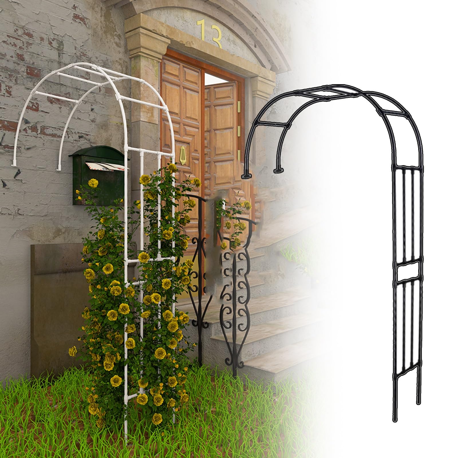 YAVYAV 240cm Garden Half-side Arch, Heavy-duty Half-arch Rose Arch, Metal Wedding Arch Trellis, For Climbing Plants Support Archway Garden Decoration(White,240x240cm/7.9x7.9ft)