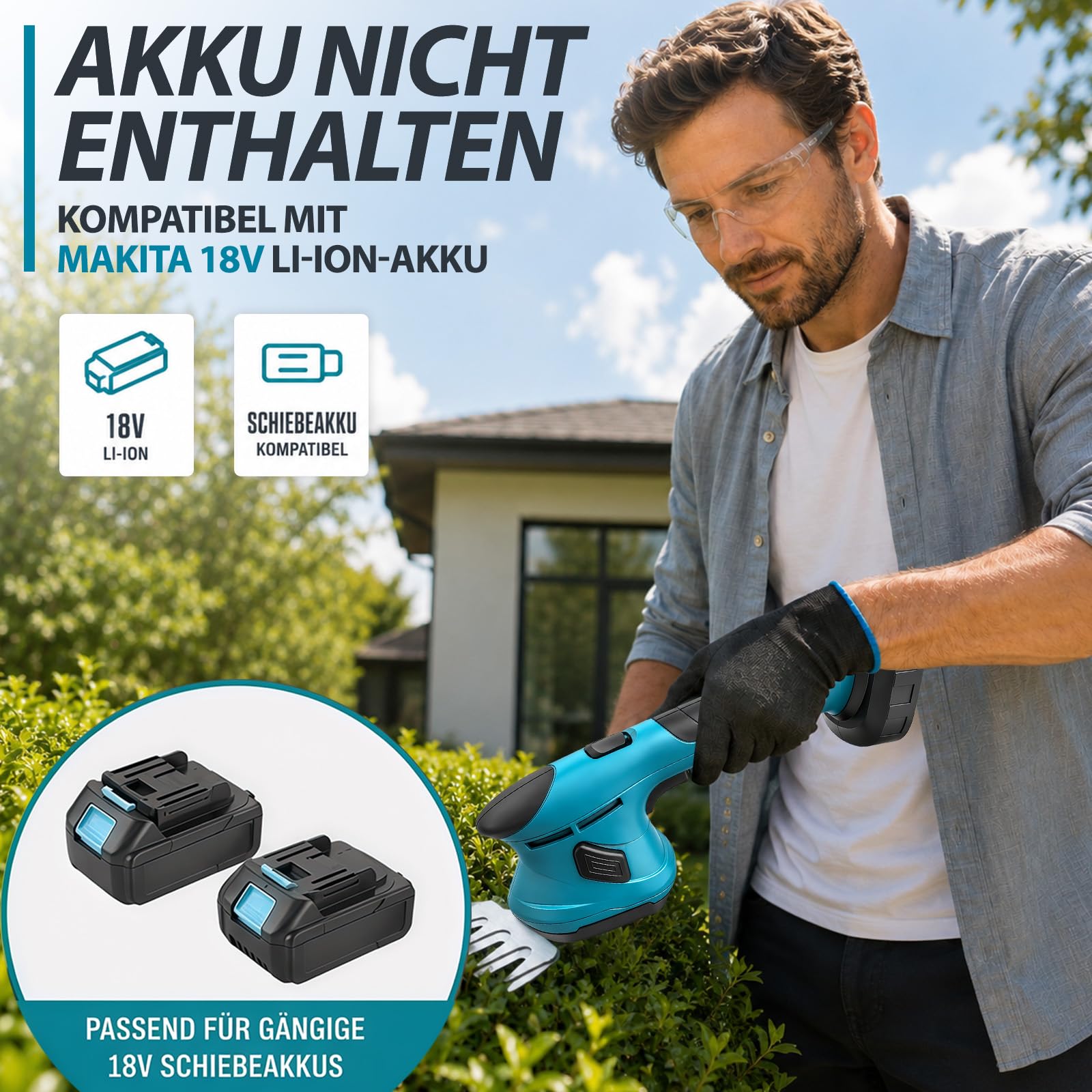 Grasschere Akku, 2-IN-1 Rasenkantenschere Heckenschere Klein Kompatibel mit Makita 18V-21V Elektrische Rasenschere Mini Gras und Strauchschere (ohne Akku und Ladegerät)
