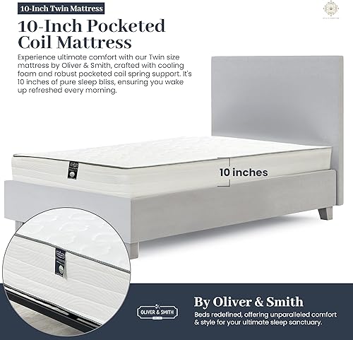 Miniatura 3 de Oliver & Smith - Colchón híbrido de espuma viscoelástica fresca de 10 pulgadas y resortes con funda transpirable, parte superior ajustada cómoda,
