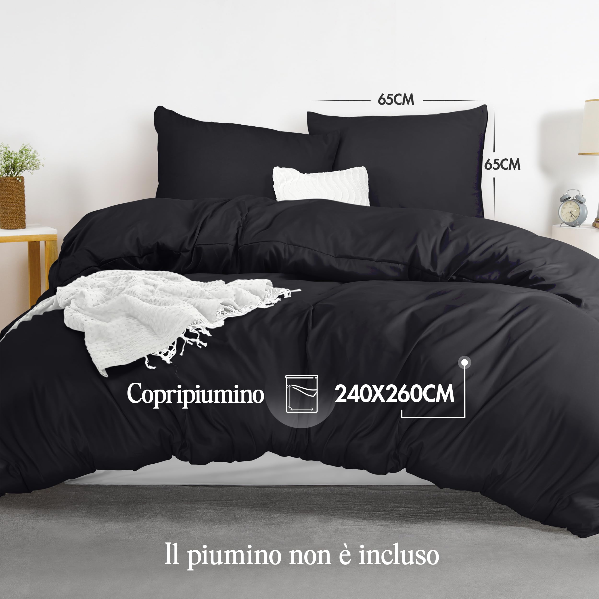 Utopia Bedding Copripiumino Matrimoniale 260x240 - Microfibra Copripiumino 260x240cm + Federe 65x65cm - Nero