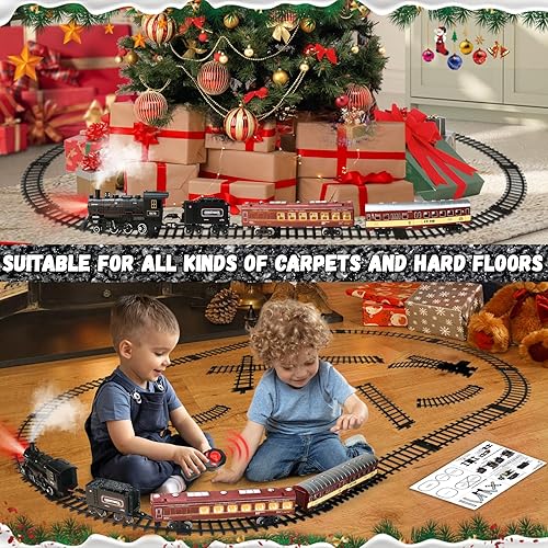 Miniatura 6 de Juego de tren Juguetes de tren a control remoto con pista de lujo e iluminación de pasajeros, juegos de tren de batería recargable con humo,