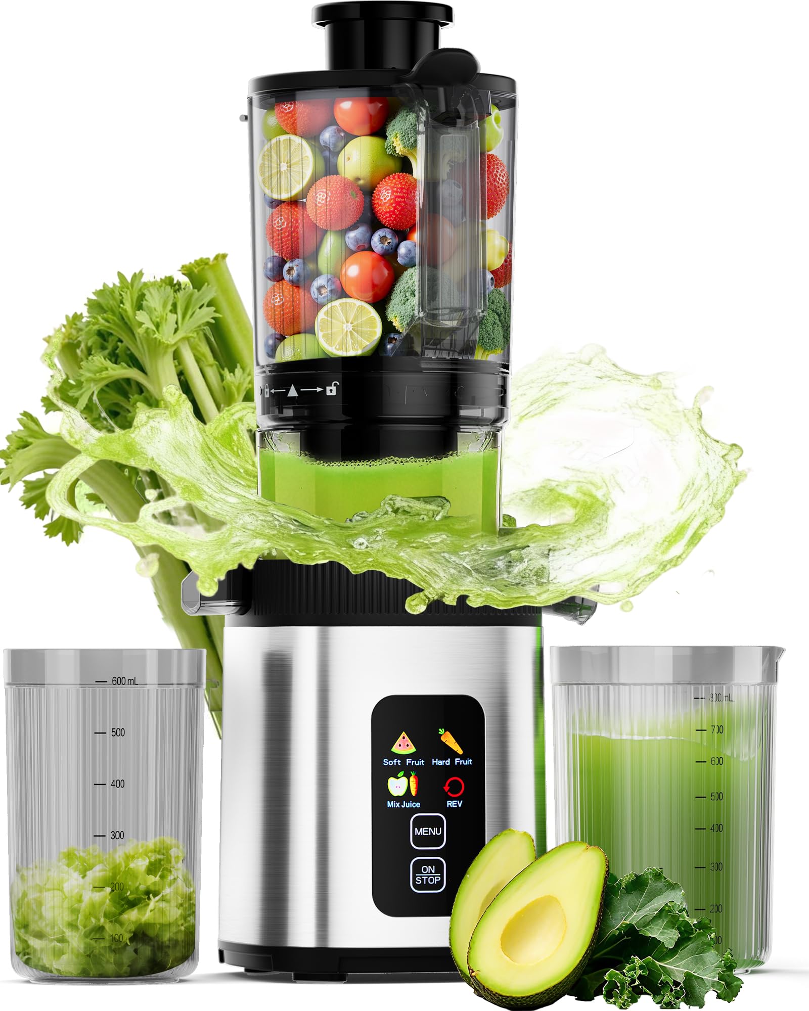 COWSAR Cold Press Juicer - Upgraded Touchscreen High Nutrient Juice Yield Quiet Slow Masticating Juicer Machine with 4