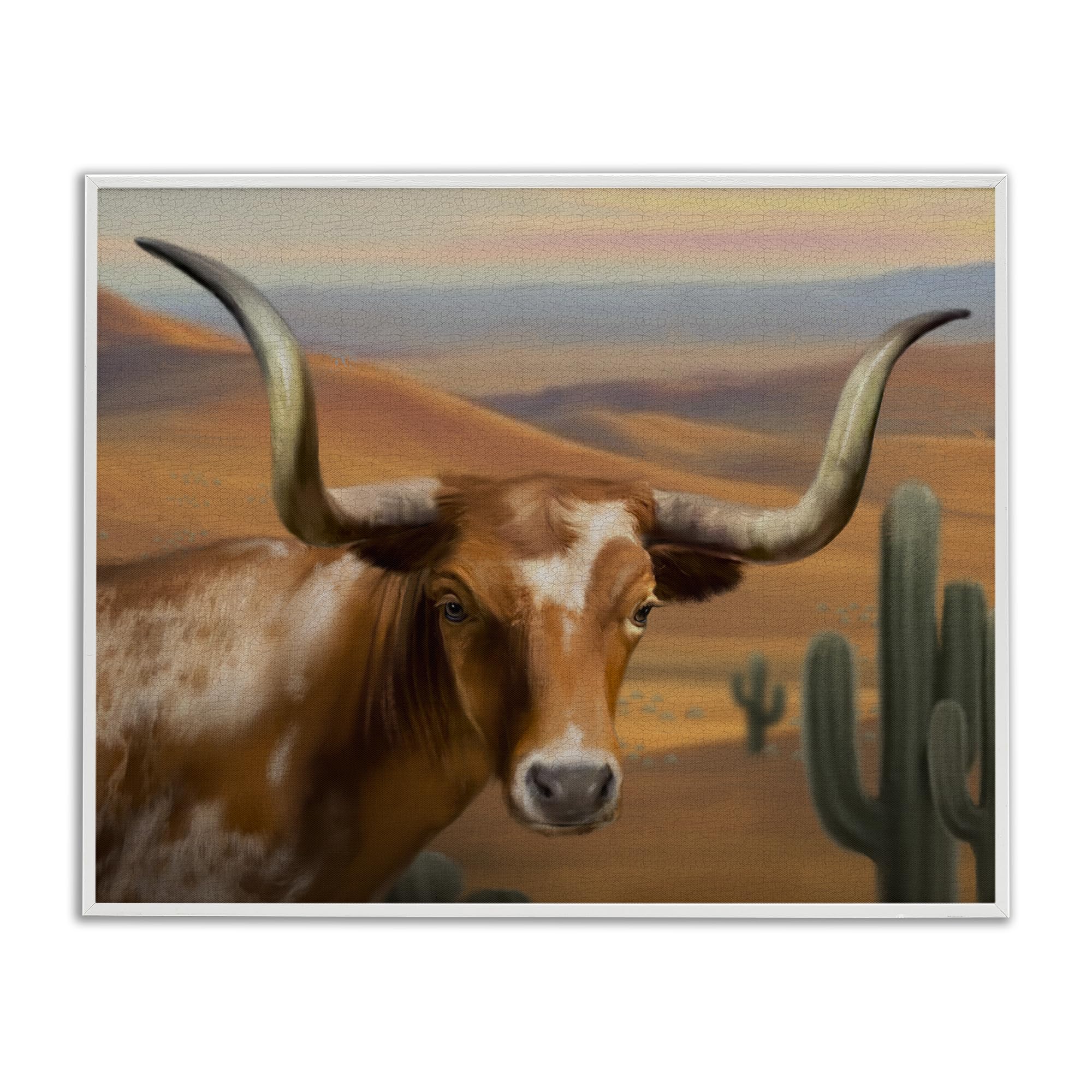 Stupell Industries Coastal White (Textured) 'Longhorn Western Landscape'| Framed Giclee Art
