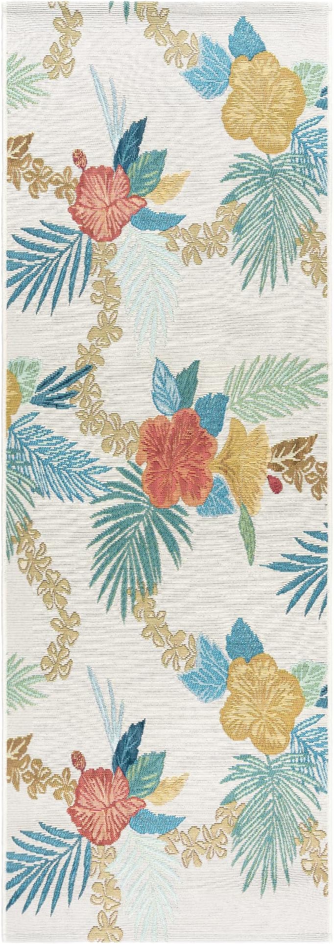 GertmenianReyn Spooner Kona Coast Fresco Hawaiian Tropical Rugs | Washable, Stain & UV Resistant Indoor Outdoor Area Rug | Green Ivory Orange Yellow, Laka, 2x6 Runner, 46760