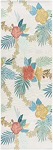 Gertmenian Reyn Spooner Kona Coast Fresco Hawaiian Tropical Rugs - 2x6 Runner, Washable, Stain & UV Resistant Indoor Outdoor Area Rug - Green Ivory Orange Yellow, Laka, 46760