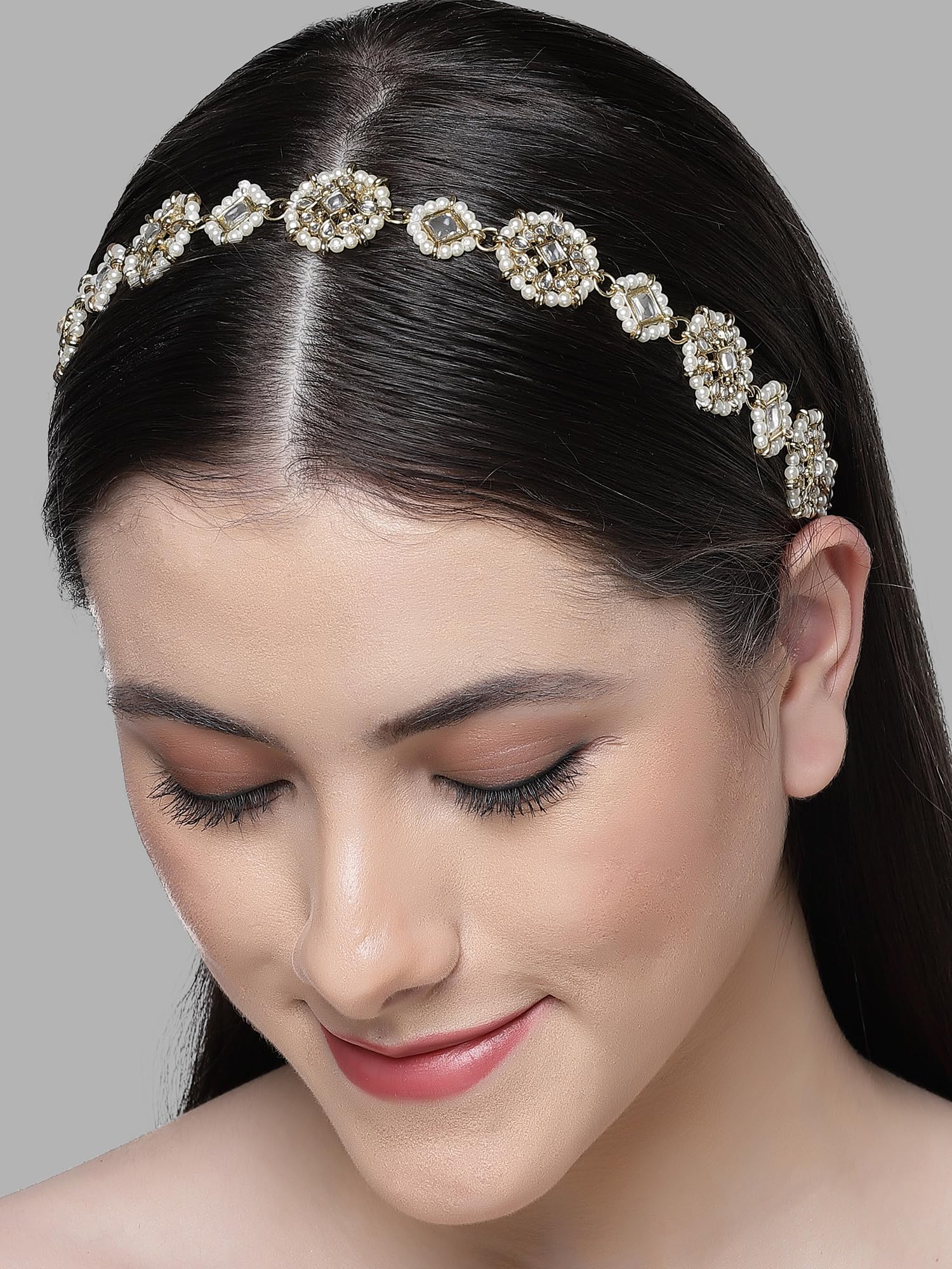 Karatcart Gold Plated Floral Kundan and Pearl Bridal Hairband for Women (B0CG1LDT98) Amazon Price History, Amazon Price Tracker