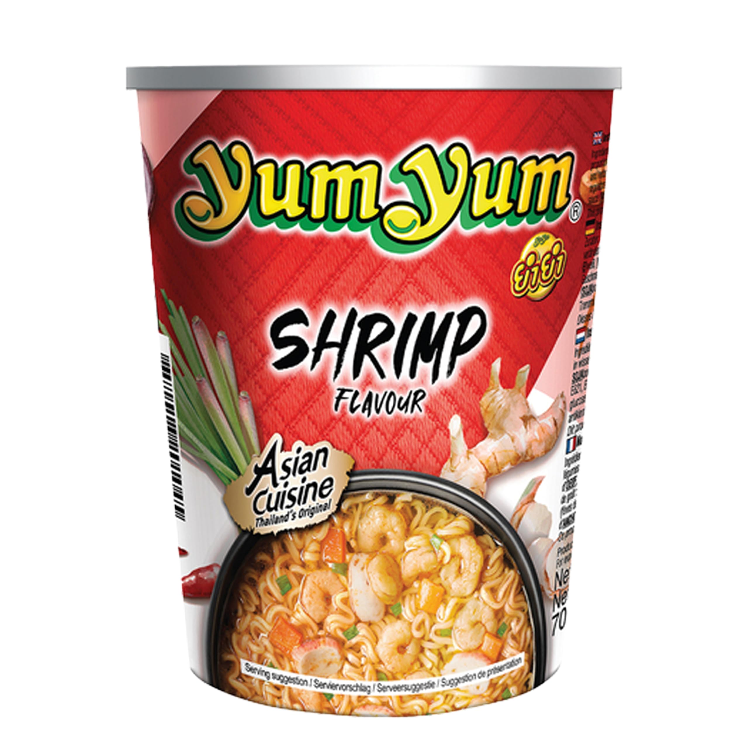 YumYum Shrimp Flavour Cup 24x 70g Asiatische Instant Nudeln im Becher | Asiatische Nudeln, 24er Pack, Becher-Format, 70g pro Portion