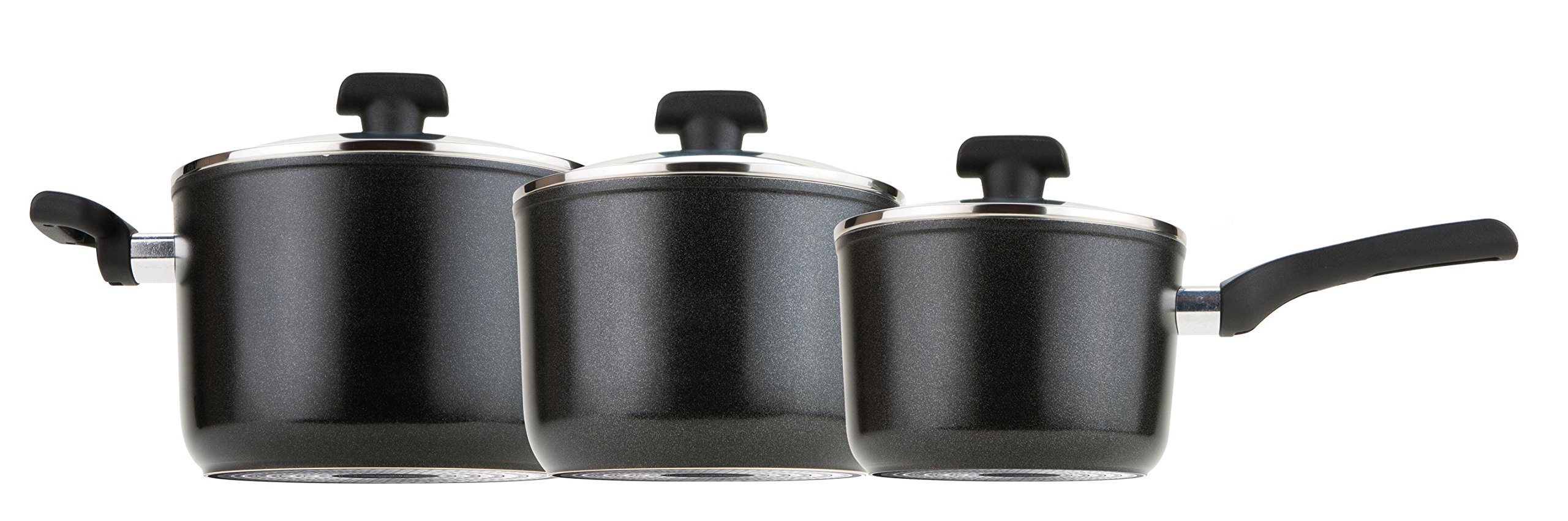 Prestige Black Duraforge Induction Aluminium Saucepan, Set Of 3