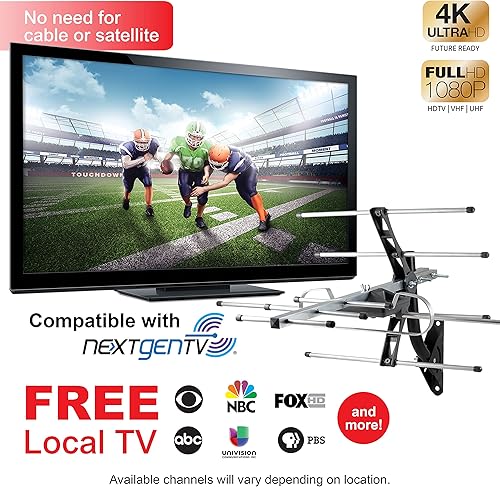 Miniatura 2 de UltraPro Antena digital HD para exteriores, antena de TV inteligente de largo alcance, soporta 4K 1080P HD VHF UHF, montaje en J incluido para ático