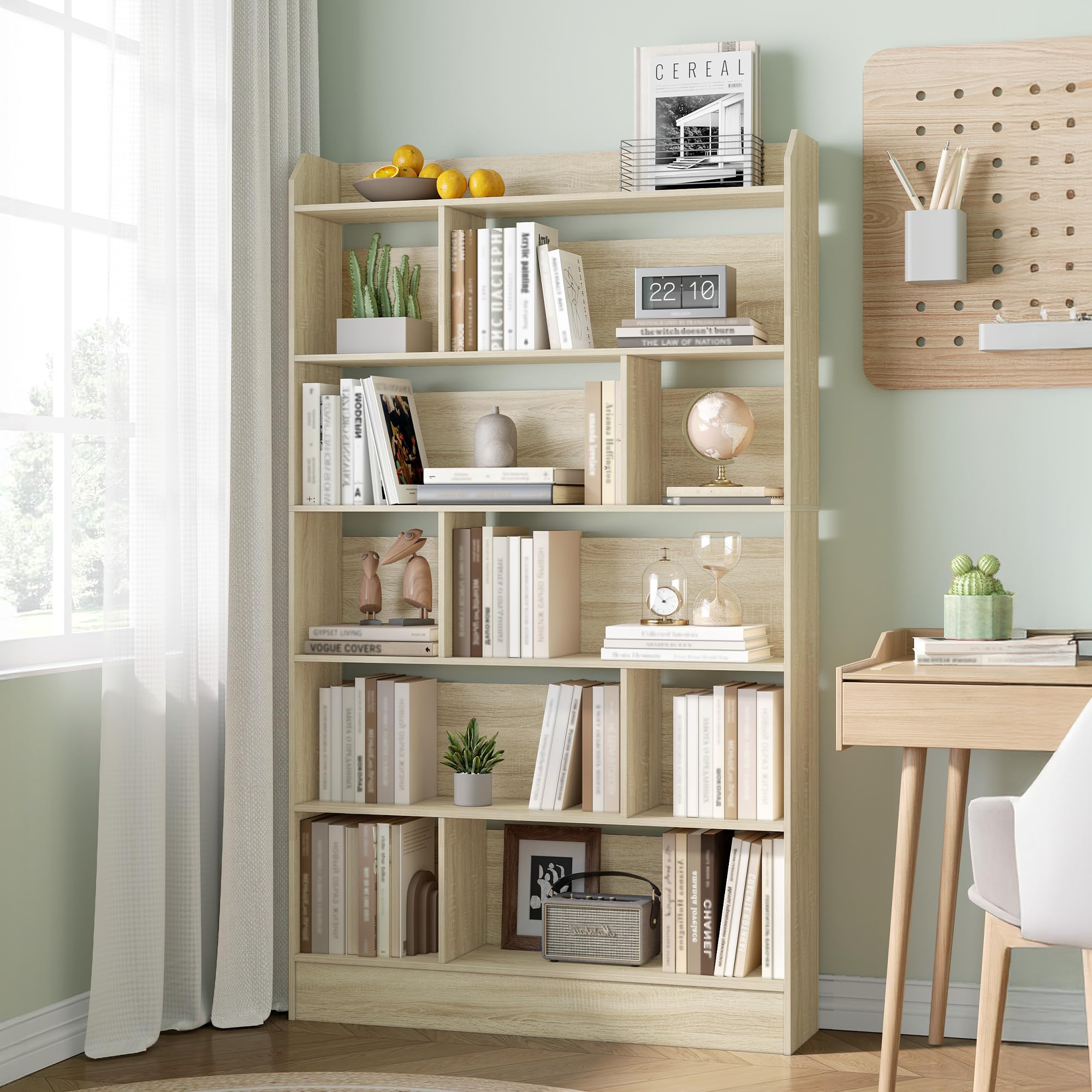 Hzuaneri Bibliothèque, Étagère à 6 Niveaux, Meuble de Rangement Livres, Cloison Séparateur, Présentoir, pour Salon, Chambre, Bureau, 24 x 100 x 170 cm, Beige Chêne BC64416X