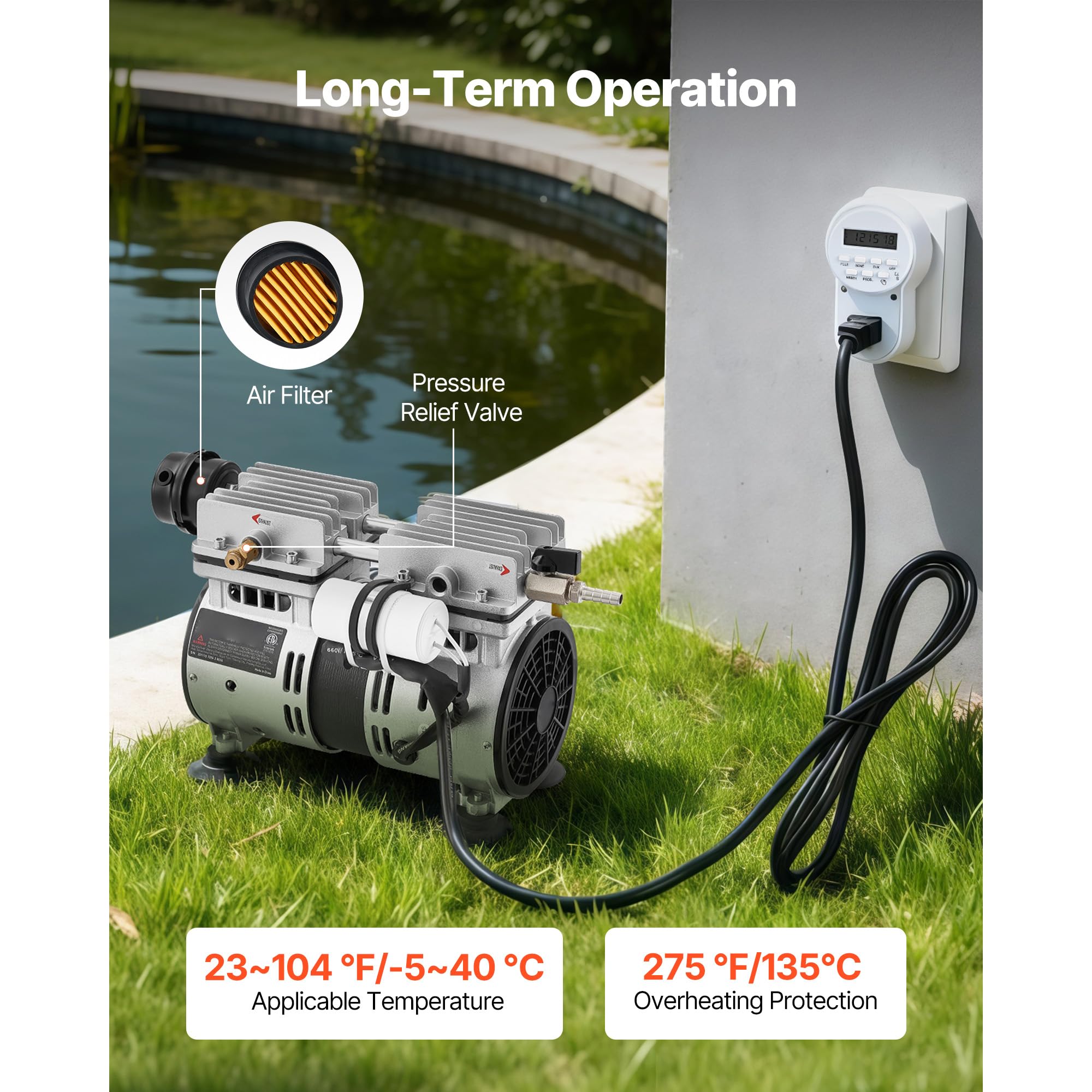 VEVOR Aérateur de Bassin 590 W Système d'Aération Lac jusqu'à 1,2 hectare Pompe à Air Étang Extérieure pour Circulation Oxygène en Eau Profonde, avec Protection Contre Surchauffe, Clapet Anti-retour