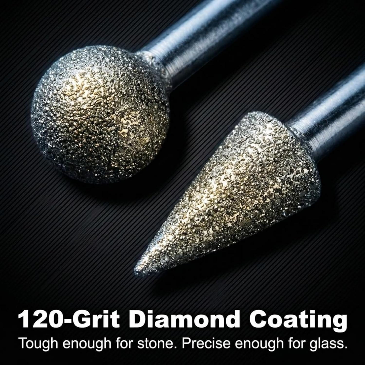 Drilax 50 Pc Diamond Rotary Tool Bits Set, 120 Grit Carving Engraving Burr Kit, 1/8 Inch Shank Compatible with Dremel, for Stone Rock Glass Ceramics Polishing Shaping