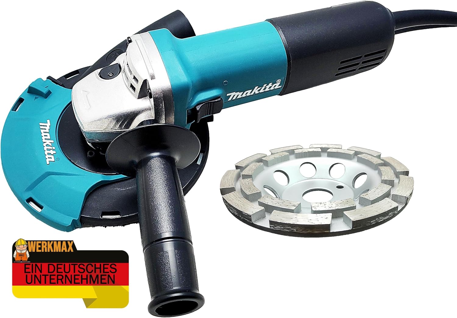 WERKMAX Makita Concrete Grinder Set 125 mm – Concrete Grinder Angle Grinder with Diamond Cup Wheel – Suction Hood 191W06-8 – Sanding Concrete Screed Tile Adhesive