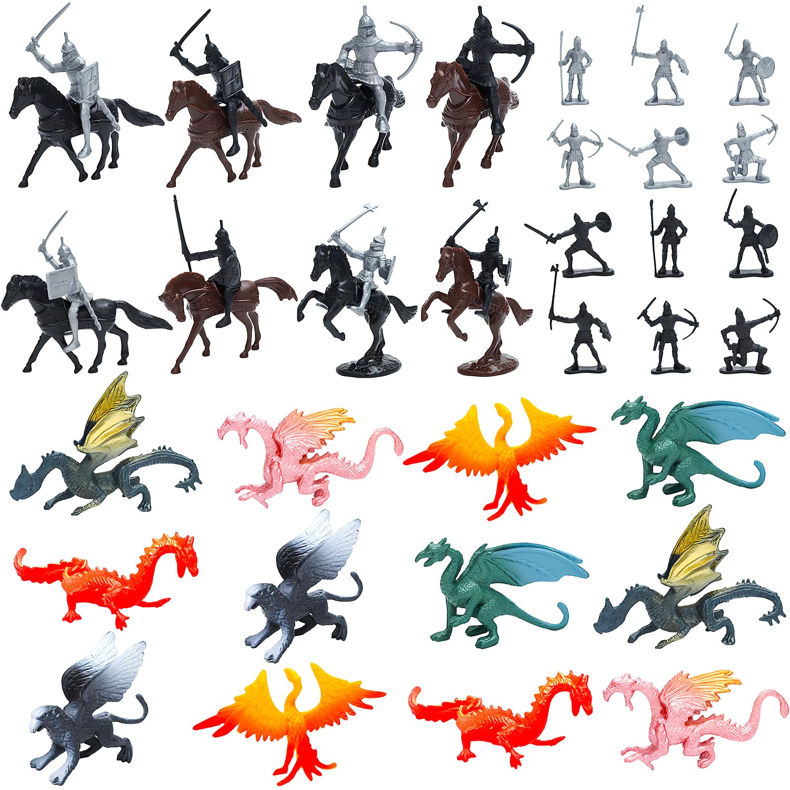 ONEST 40 Pieces Mini Dragon Figures Medieval Knights Miniature Playset Flying Dragon Figu…