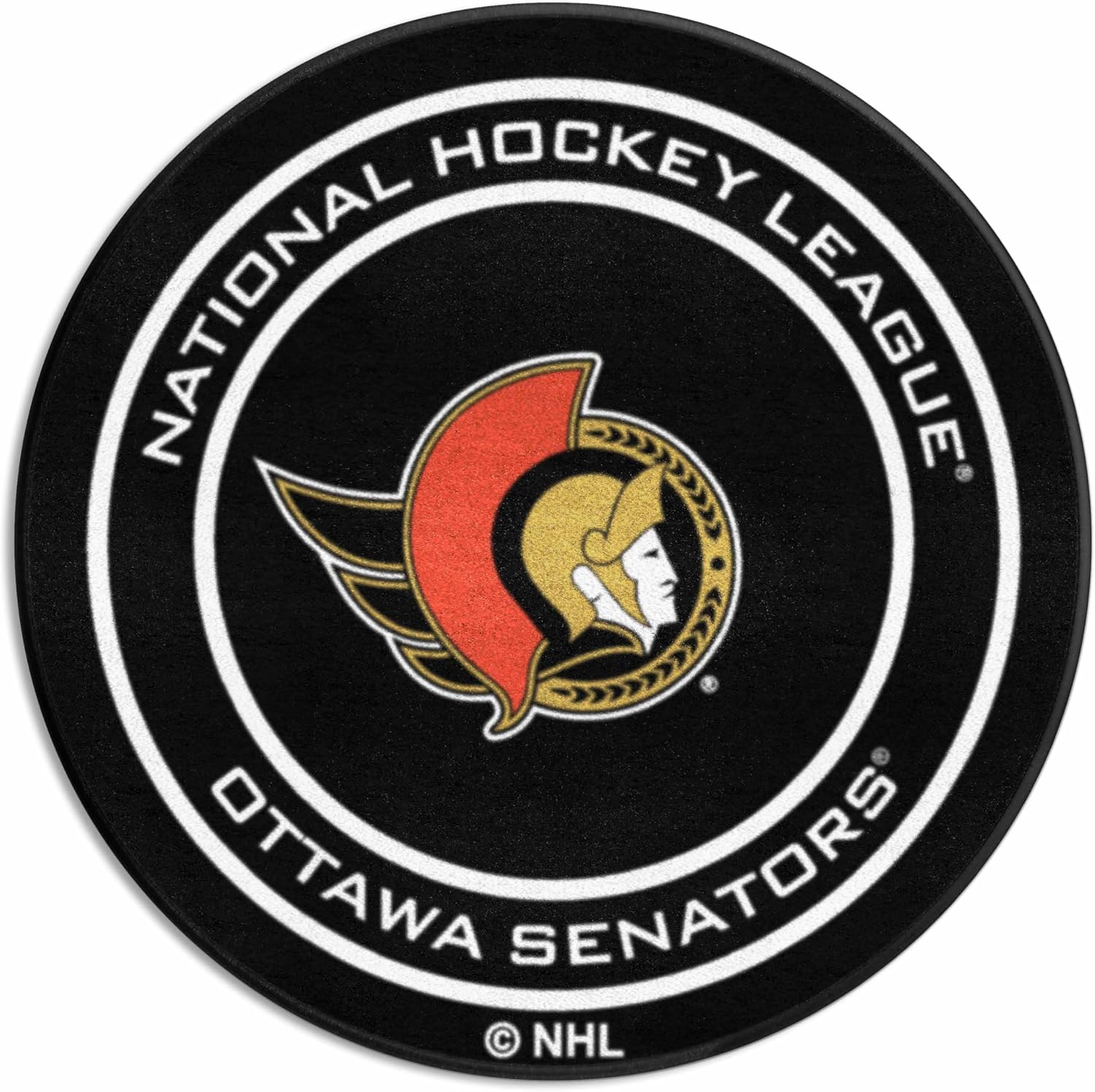 FANMATS 10277 Ottawa Senators Hockey Puck Shaped Rug - 27in. Diameter, Hockey Puck Design, Sports Fan Accent Rug